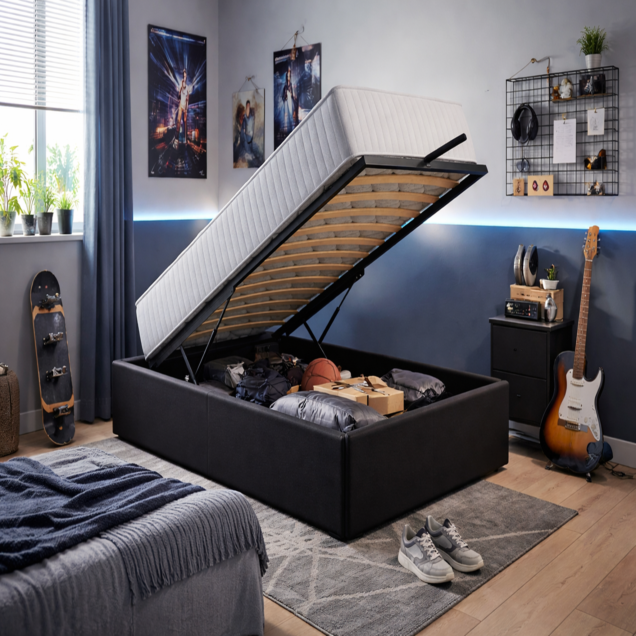 Voir la diapositive 1 : LITERIE JULIEN Ensemble Lit Coffre et Matelas  Latex Soutien Ferme