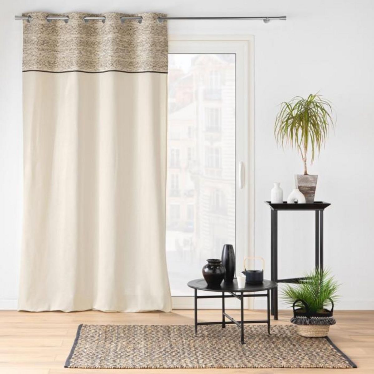 Paris Prix Rideau à Œillets Jacquard  Camalia  140x240cm Beige