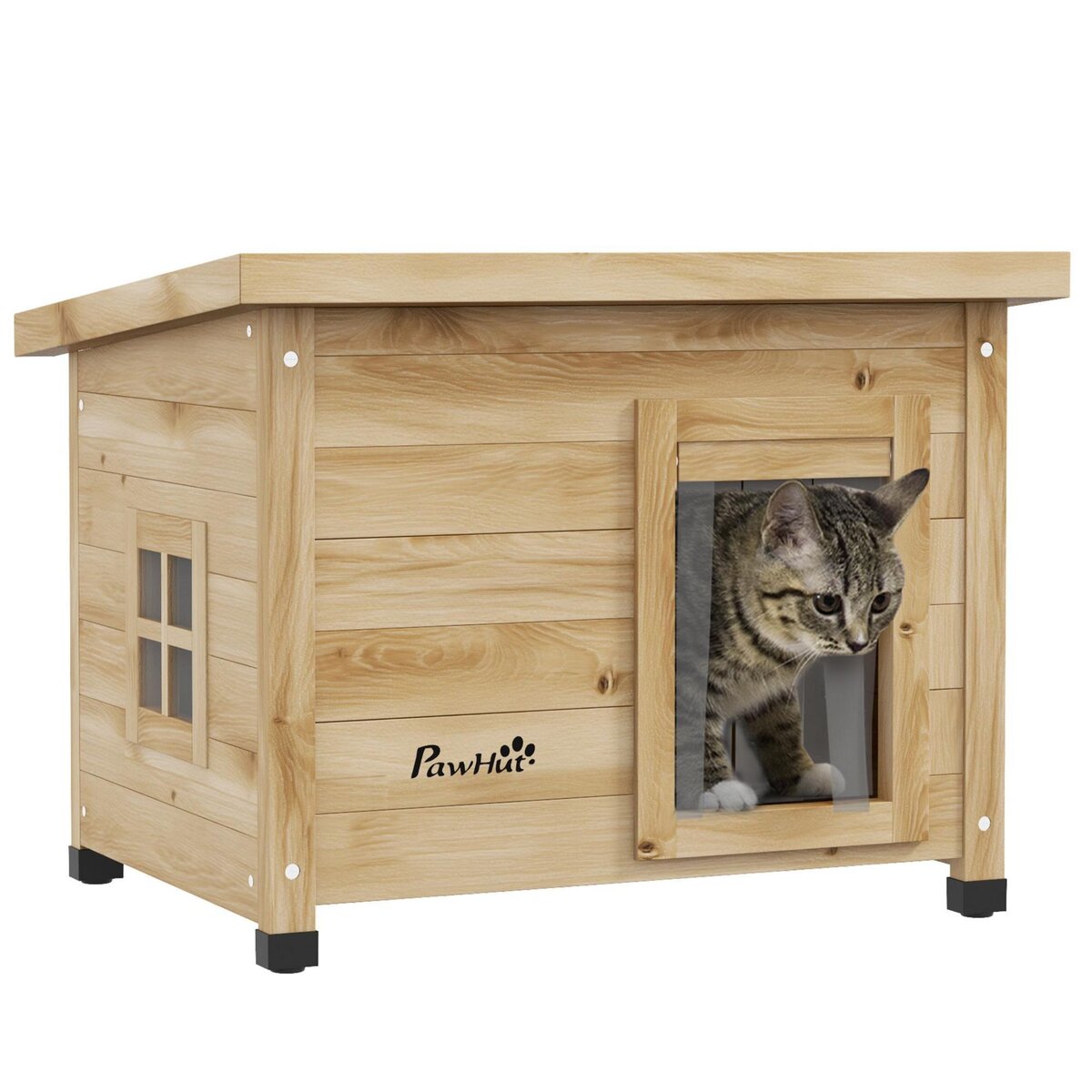 PAWHUT Maison pour chat niche extérieure en bois pré-huilé