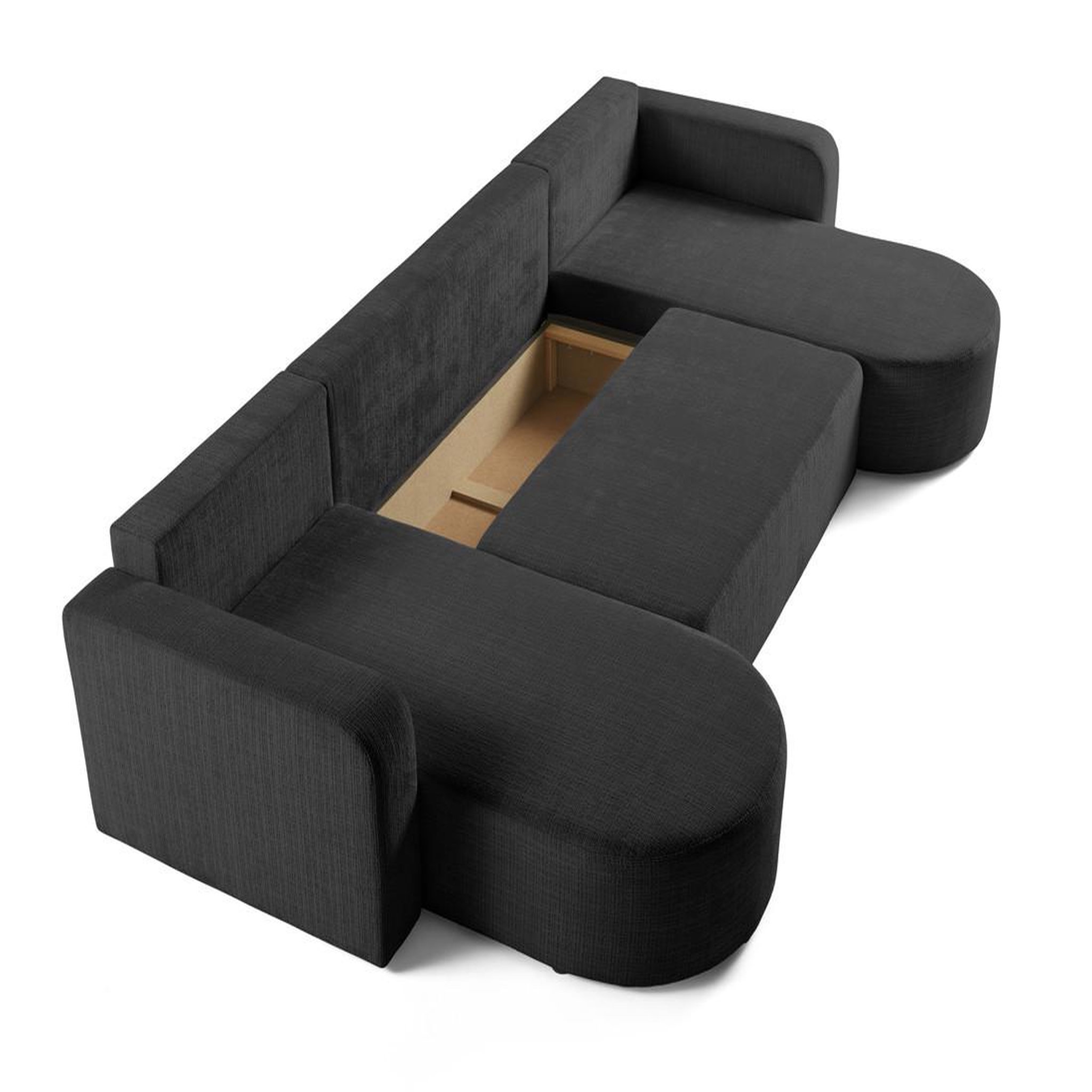 Voir la diapositive 4 : BEST MOBILIER Miro - canapé panoramique en u 7 places - convertible avec coffre - en velours texturé