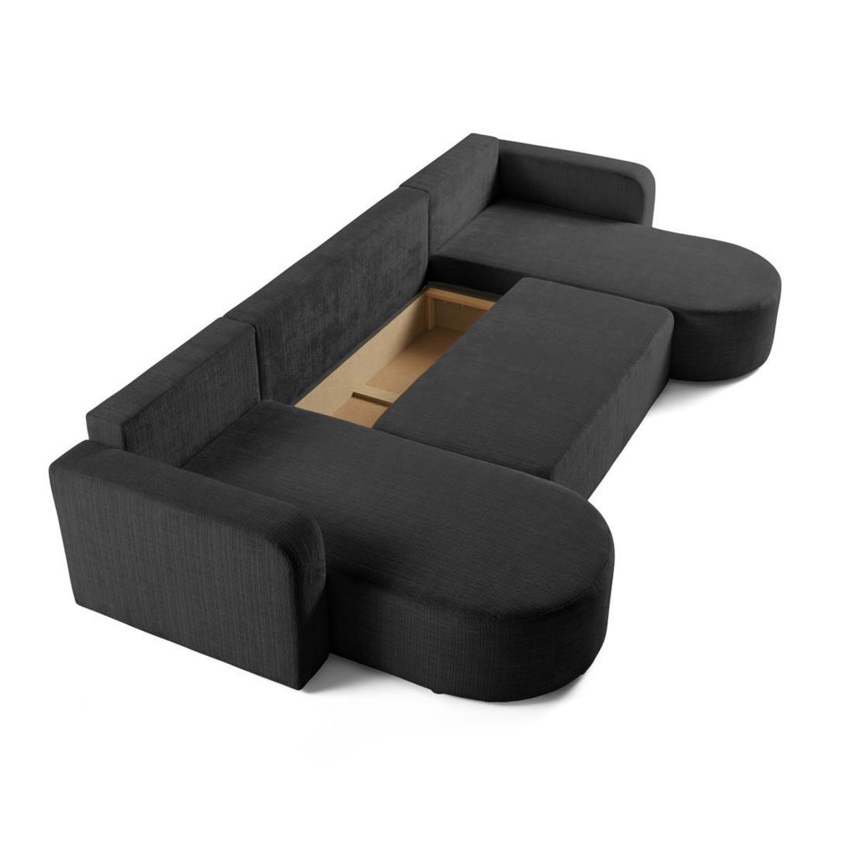 BEST MOBILIER Miro - canapé panoramique en u 7 places - convertible avec coffre - en velours texturé