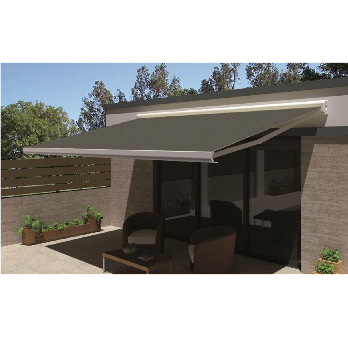 INTERSUN Store motorisé 5x3.5m OPTIMA toile unie coffre intégral blanc 