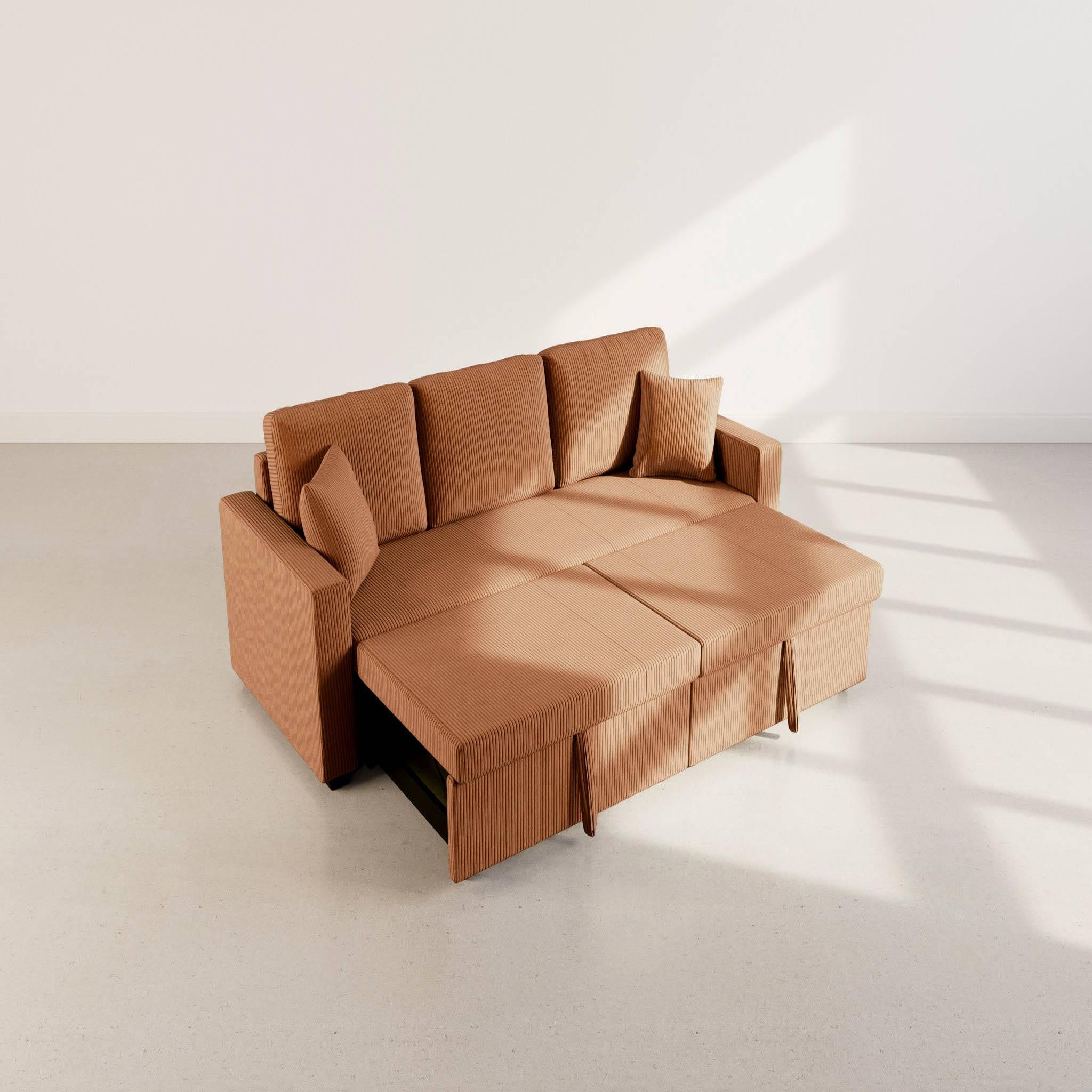 Voir la diapositive 4 : BEST MOBILIER Cyrus - canapé droit 3 places convertible en velours côtelé