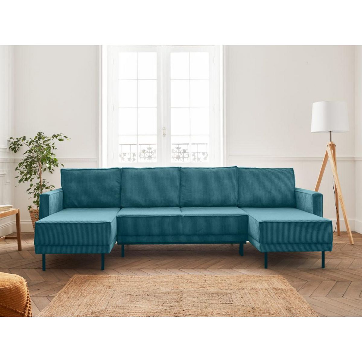 LISA DESIGN Charlie - canapé panoramique en u - 7 places - convertible avec coffre - en velours côtelé