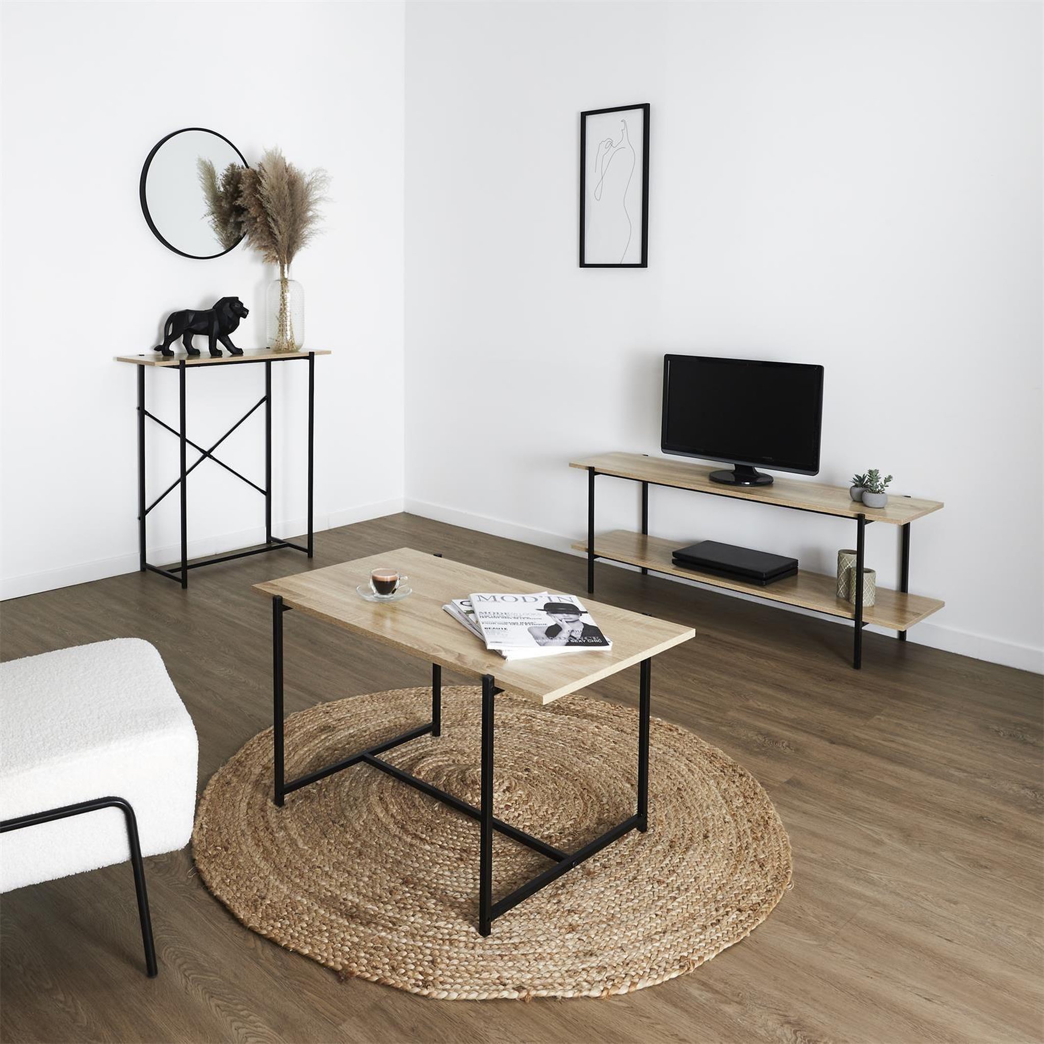 Voir la diapositive 2 : The Home Deco Factory Table basse en bois et métal kalo - marron et noir