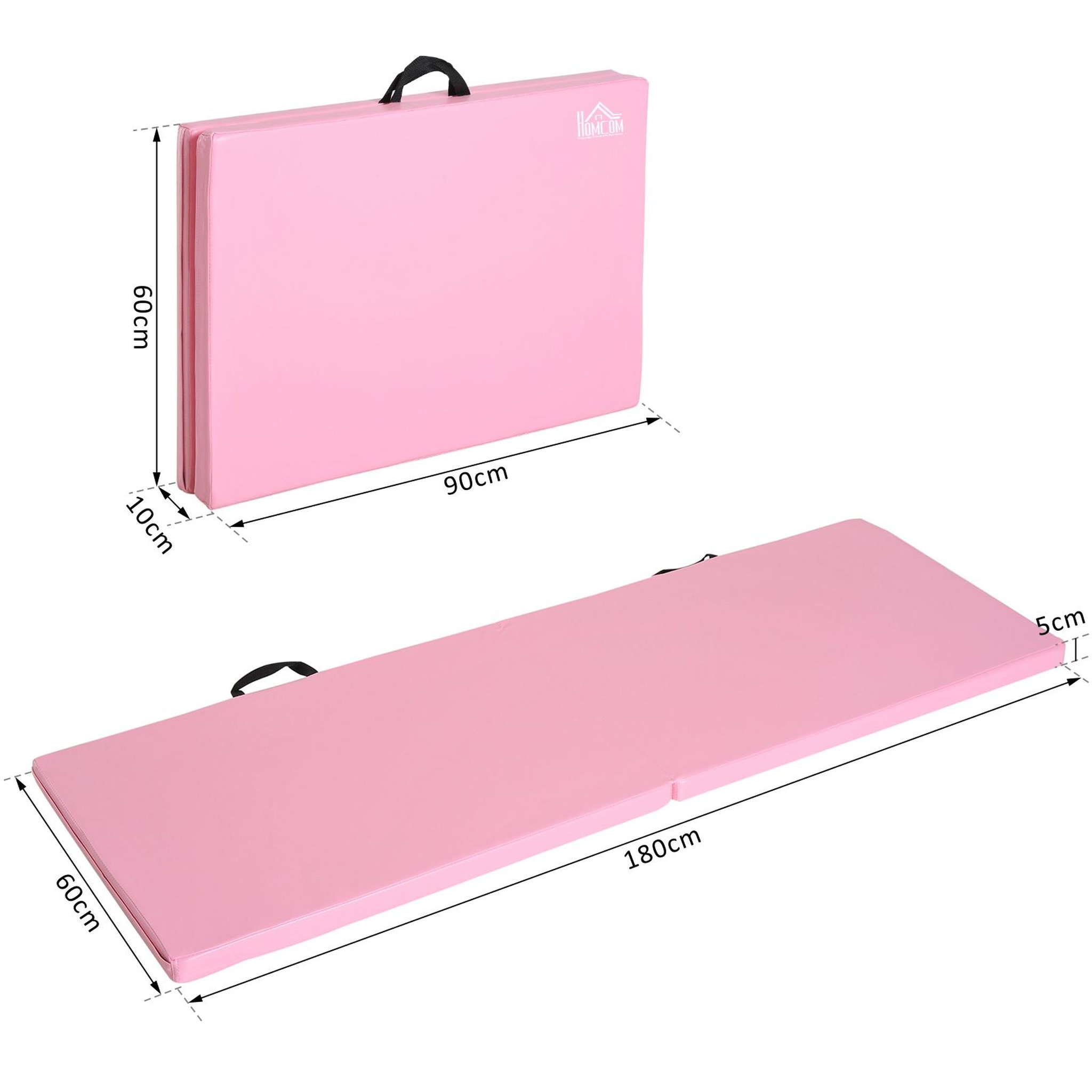 Voir la diapositive 3 : HOMCOM Tapis de gymnastique yoga pilates fitness pliable portable grand confort 180L x 60l x 5H cm revêtement synthétique rose