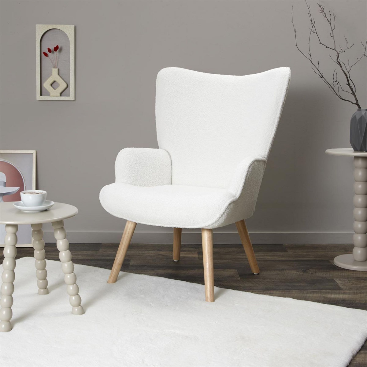 The Home Deco Factory Fauteuil de salon en bouclette RHEA