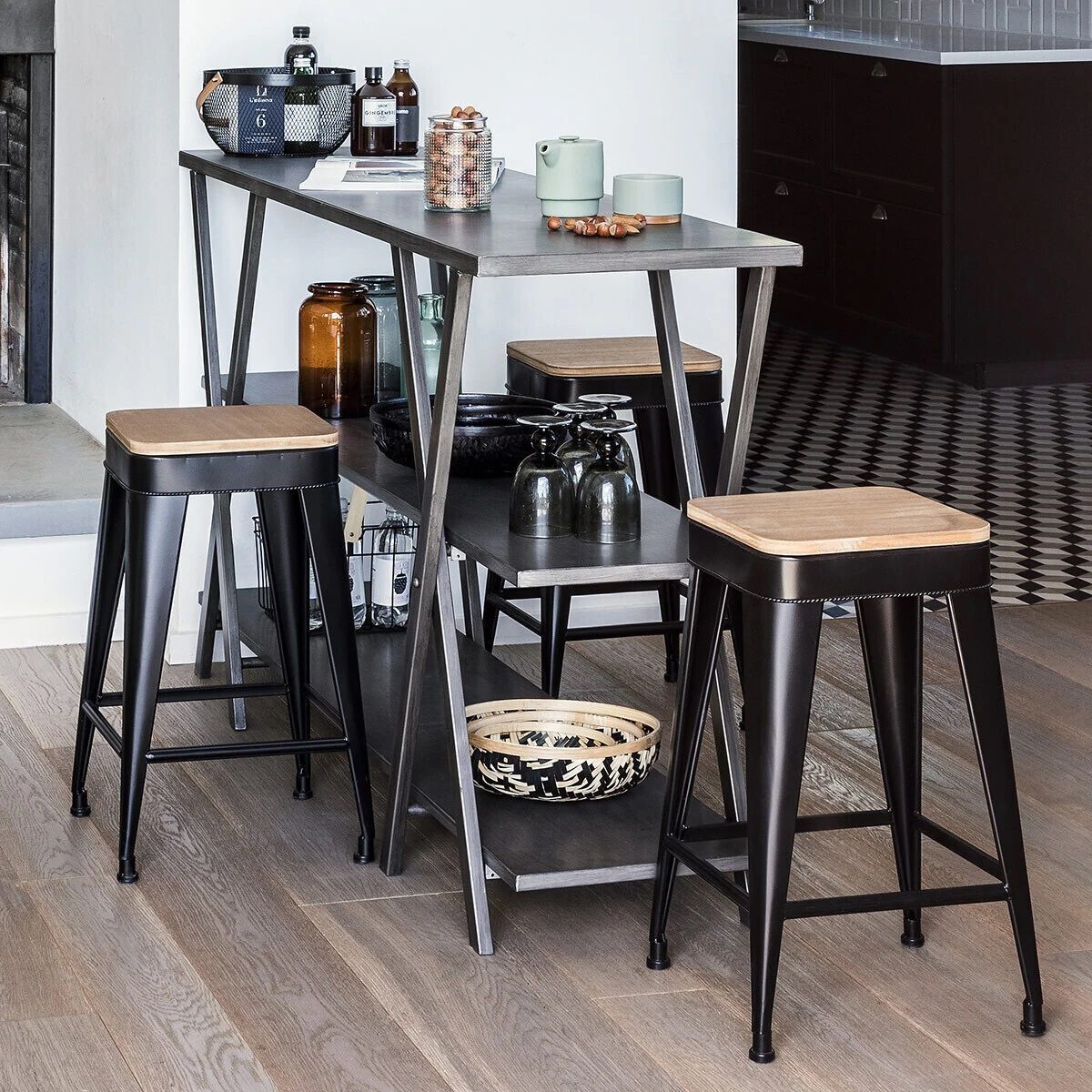 ATMOSPHERA Lot de 2 Tabourets bas en métal H60cm BORIS