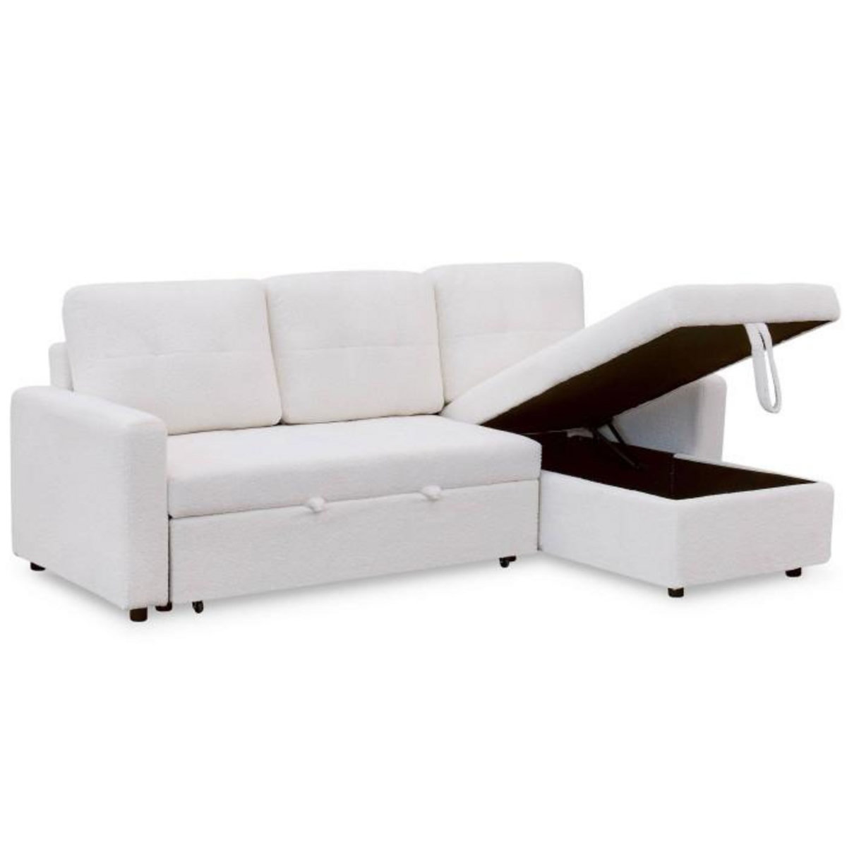 Paris Prix Canapé d'Angle Convertible Bouclette  Corto  221cm Crème