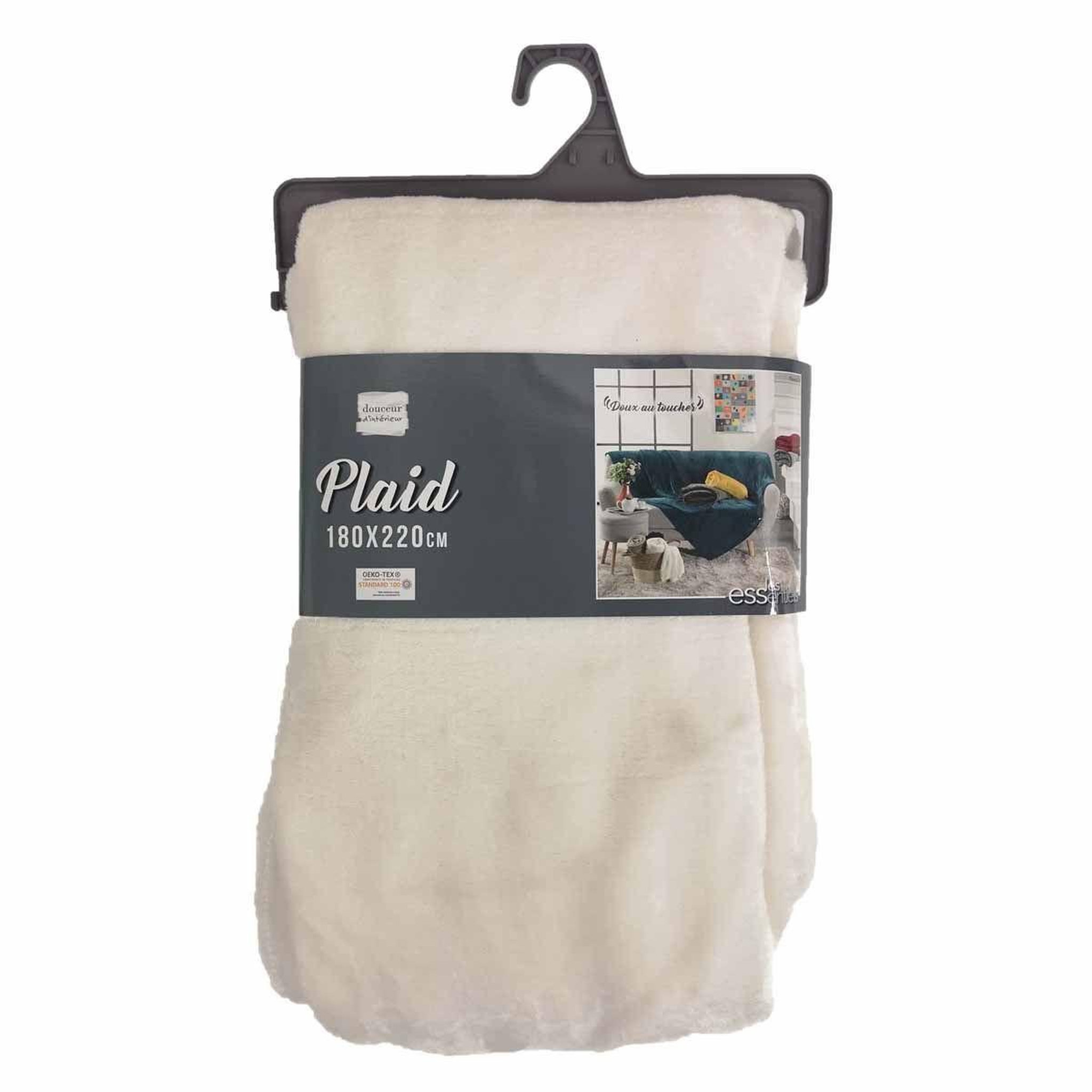 Voir la diapositive 3 : Douceur d'Intérieur Plaid uni en flanelle  flanou  180x220cm naturel