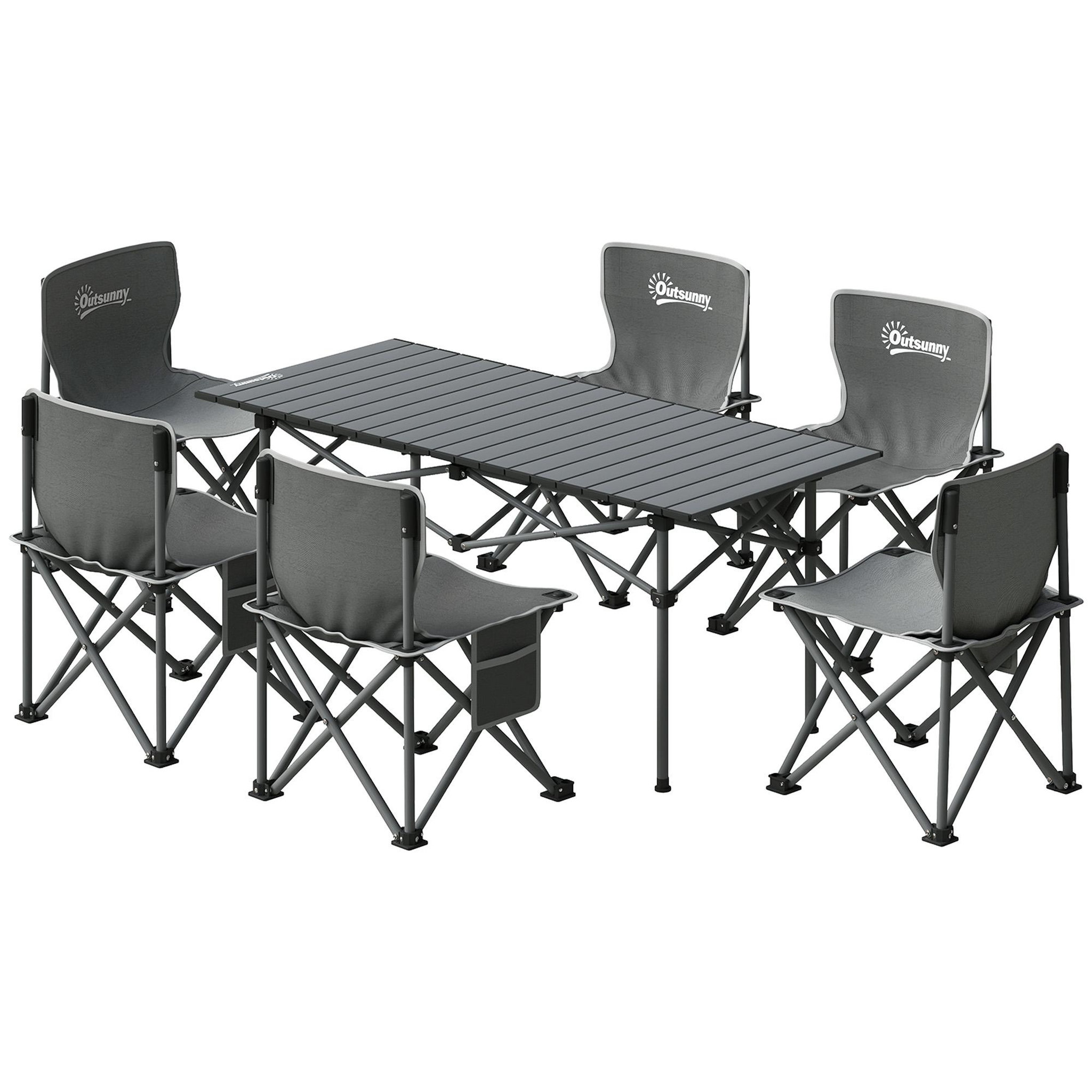 Voir la diapositive 1 : OUTSUNNY Ensemble table et chaise camping - table pliante camping avec 6 chaises rangements sacs de transport gris