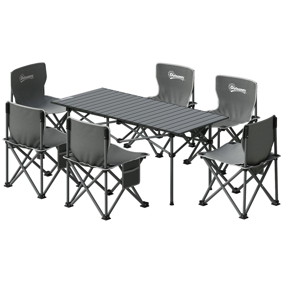 OUTSUNNY Ensemble table et chaise camping - table pliante camping avec 6 chaises rangements sacs de transport gris