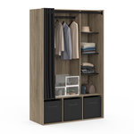 ID MARKET Dressing penderie DIANE 105 x 45 x 167 cm hêtre avec étagères + boites de rangement + rideau noir