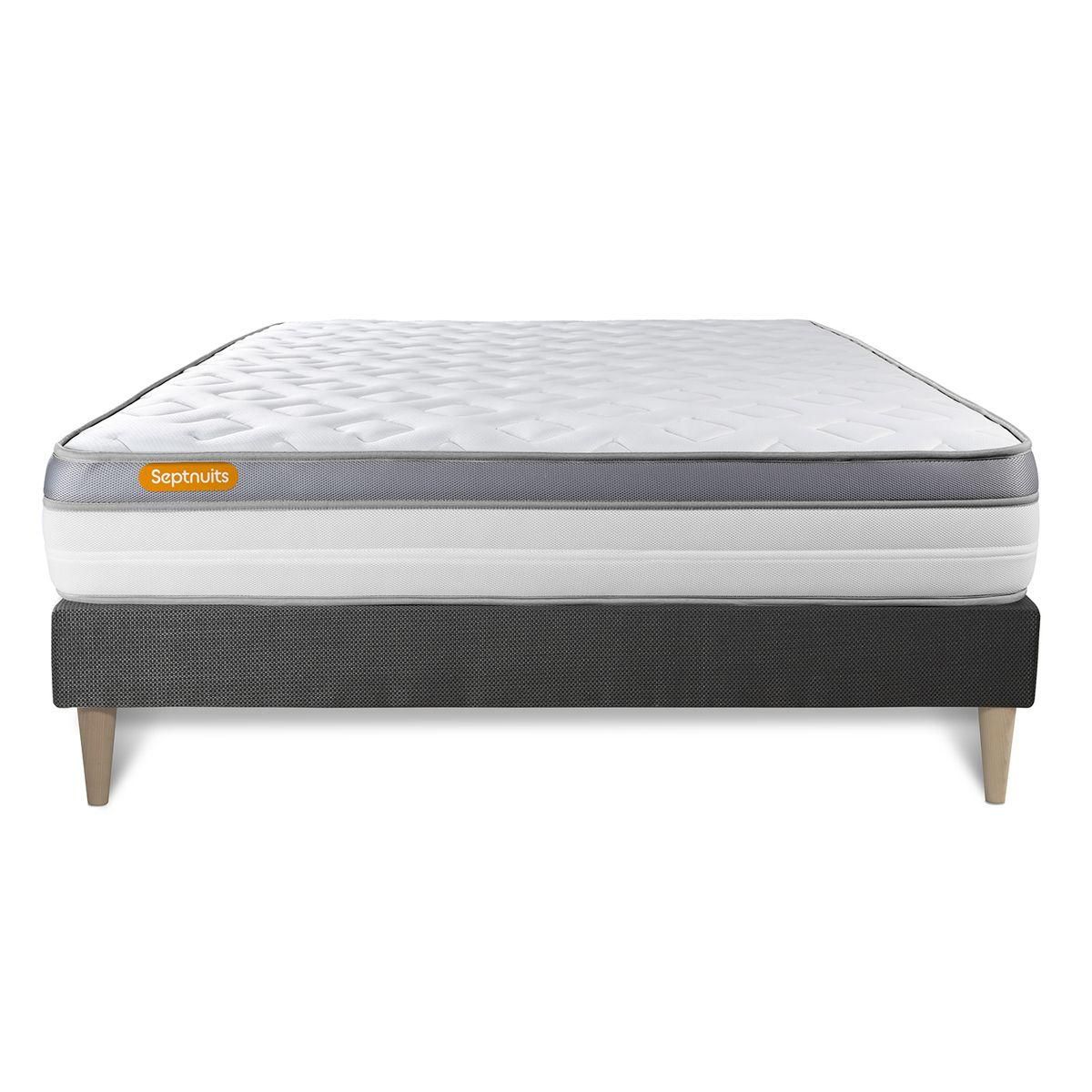 SEPTNUITS Matelas + sommier kit gris Memo Zen Mousse à mémoire de forme MAXI épaisseur