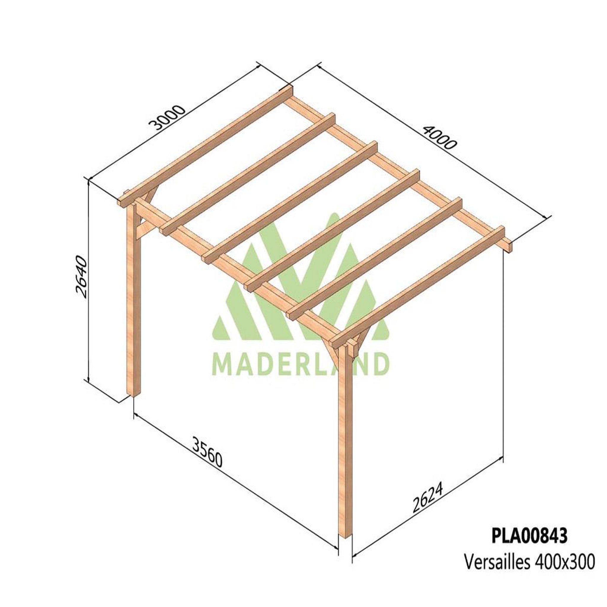 Voir la diapositive 3 : JARDIDECO Pergola adossée en lamellé-collé versailles 400 x 300 cm - maderland
