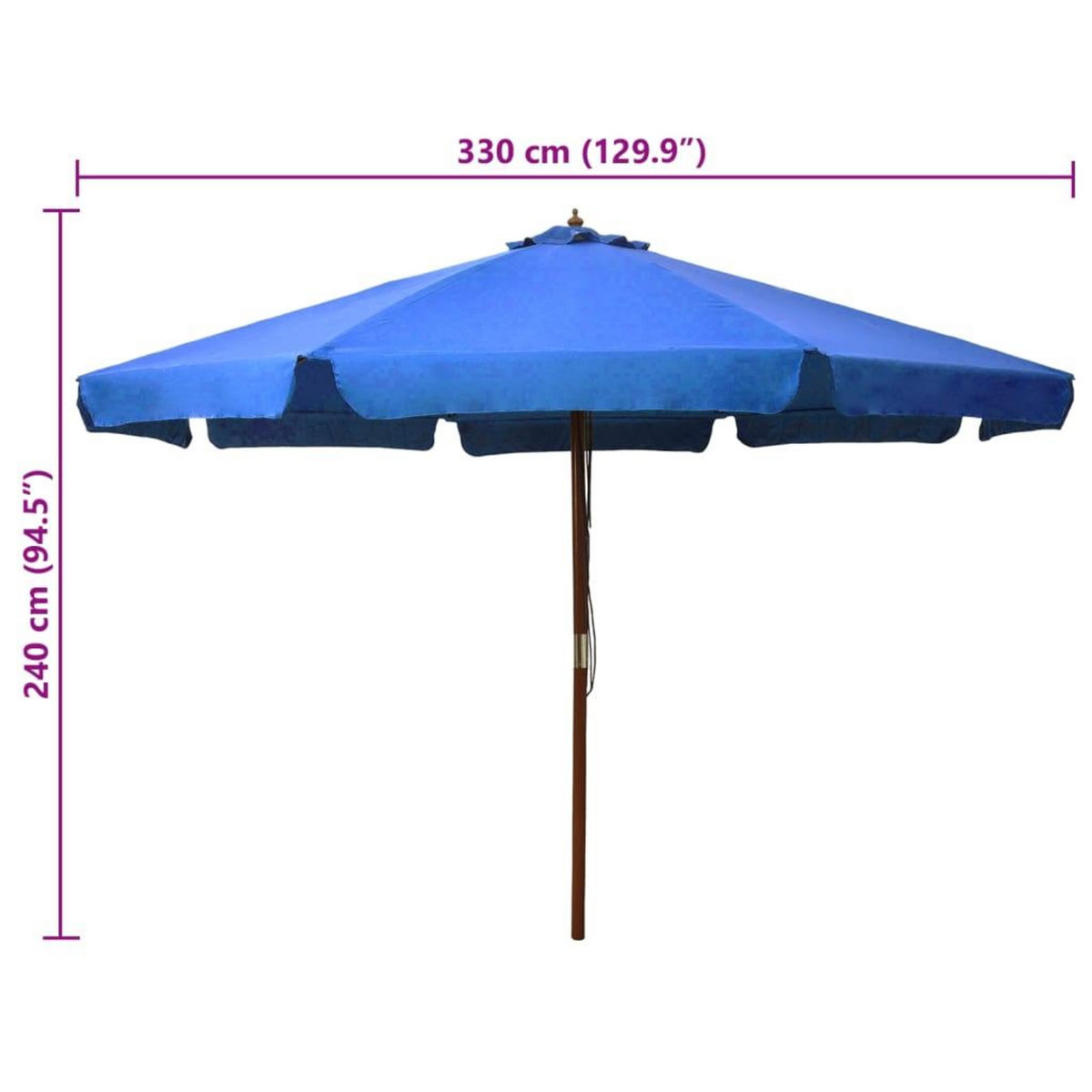 VIDAXL Parasol d'exterieur avec mat en bois 330 cm Bleu azure