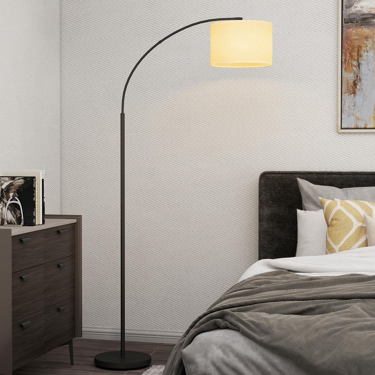 HOMCOM Lampadaire LED dimmable H.180 cm avec télécommande abat-jour réglable 11 température couleurs et niveaux de luminosité noir