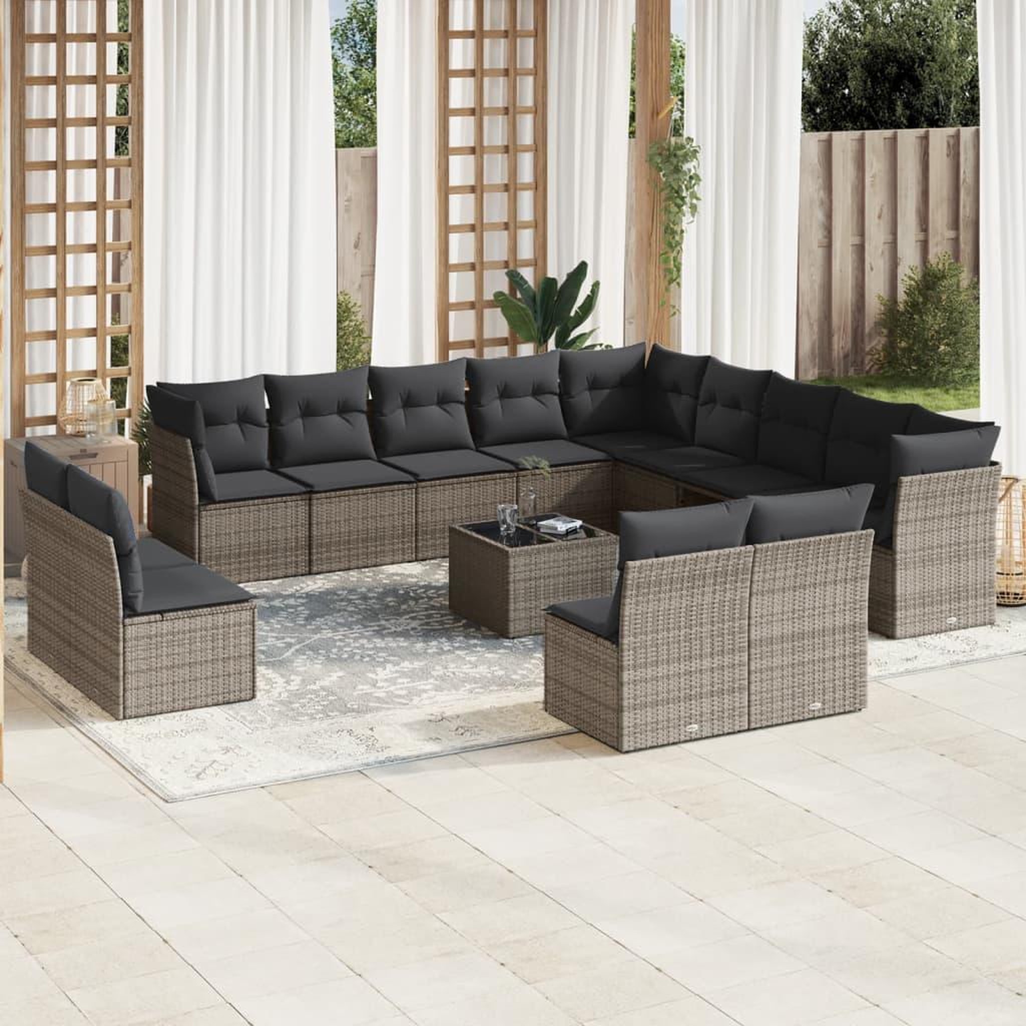 VIDAXL Salon de jardin avec coussins 14 pcs gris resine tressee