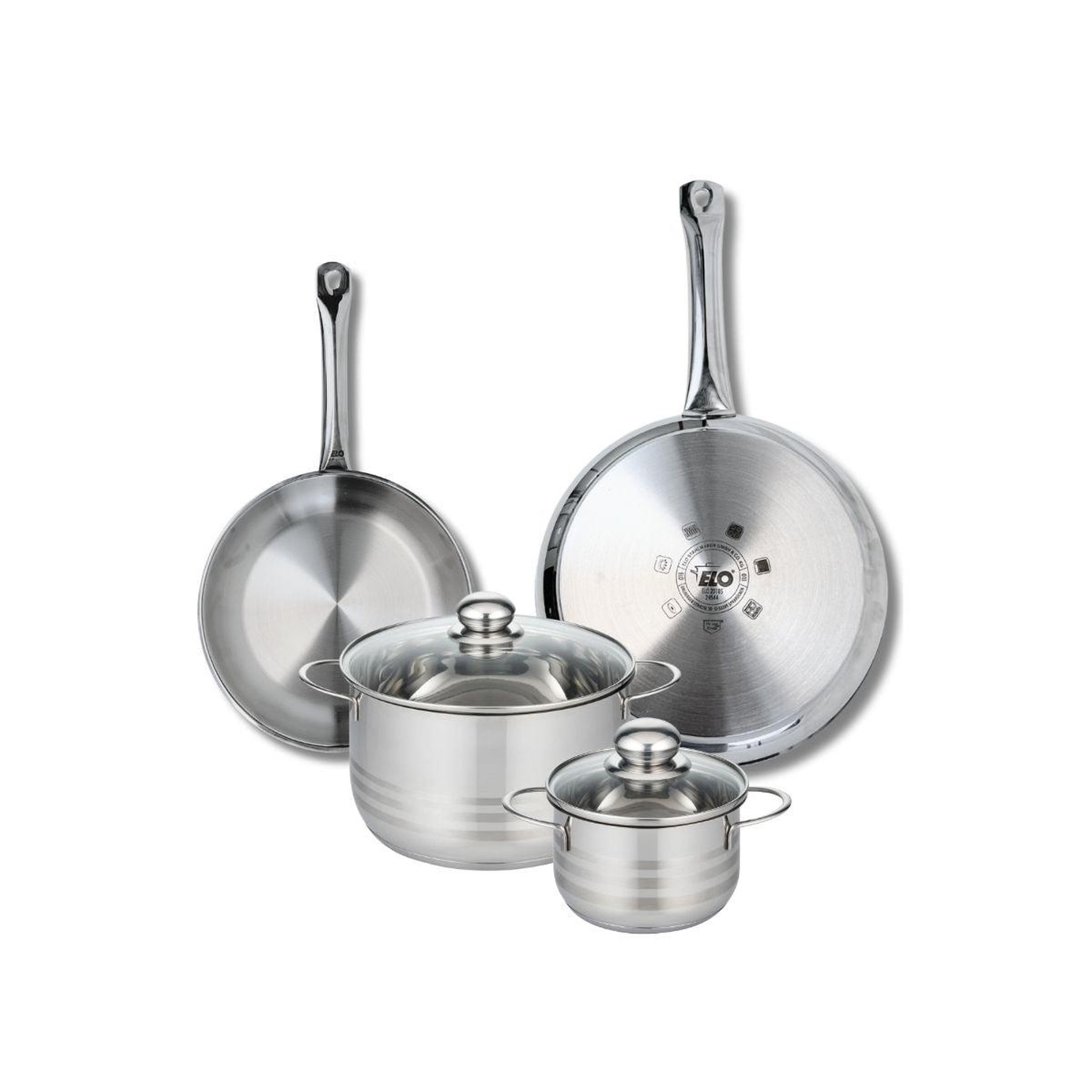 ELO Ensemble de 2 poêles de cuisson 24 et 28 cm et 2 faitouts 14 et 20 cm elo profi brillant