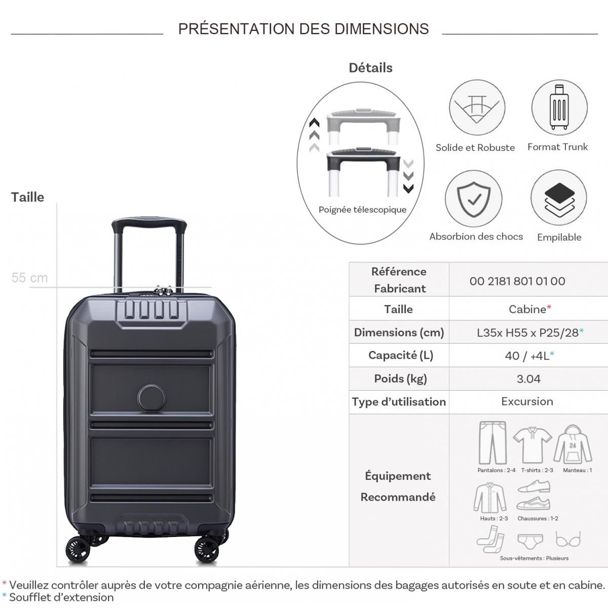 Delsey Valise cabine rigide Rempart TSA polycarbonate 55cm