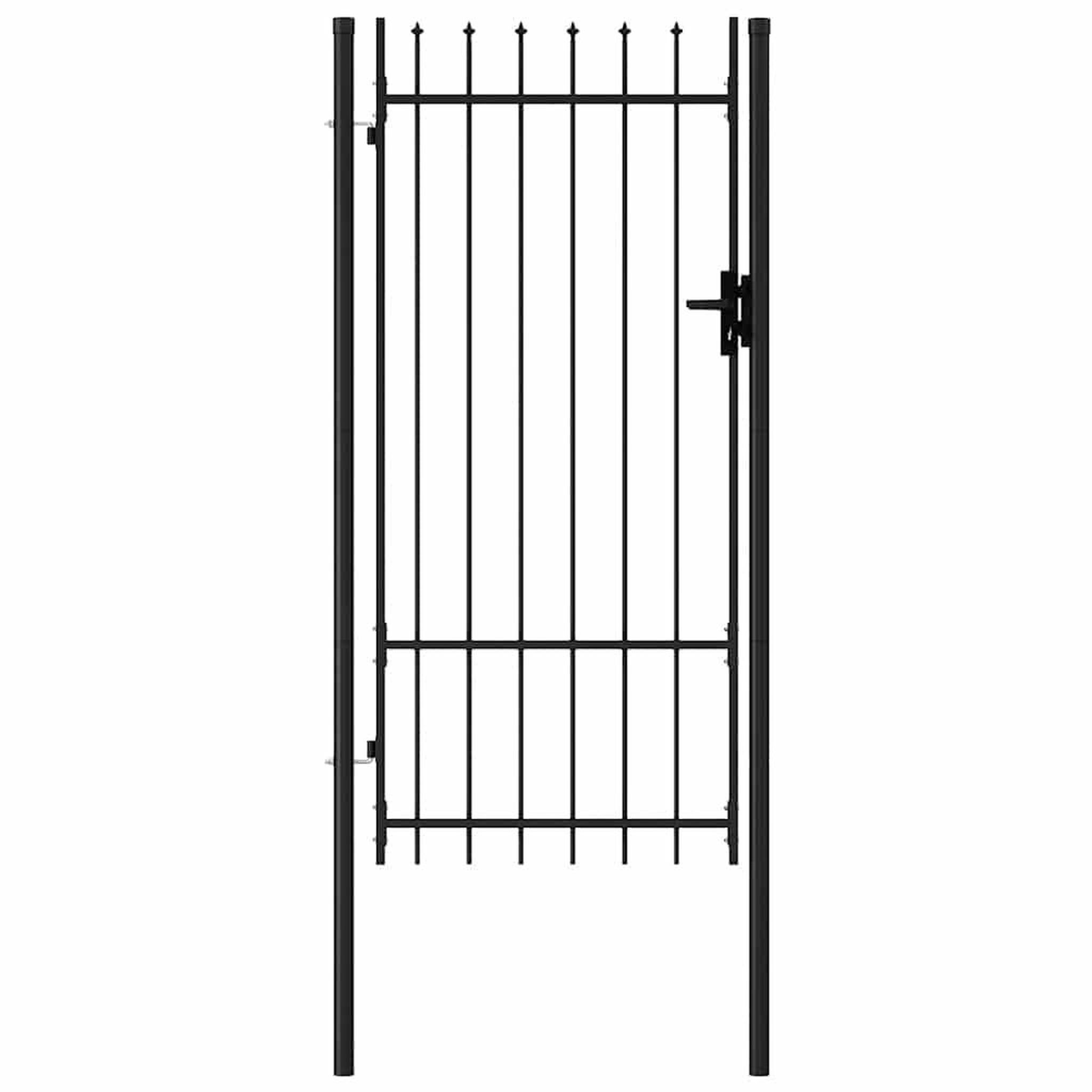 Voir la diapositive 4 : VIDAXL Portail de cloture boxtel a une porte avec pointes superieures, acier 1x2 m noir