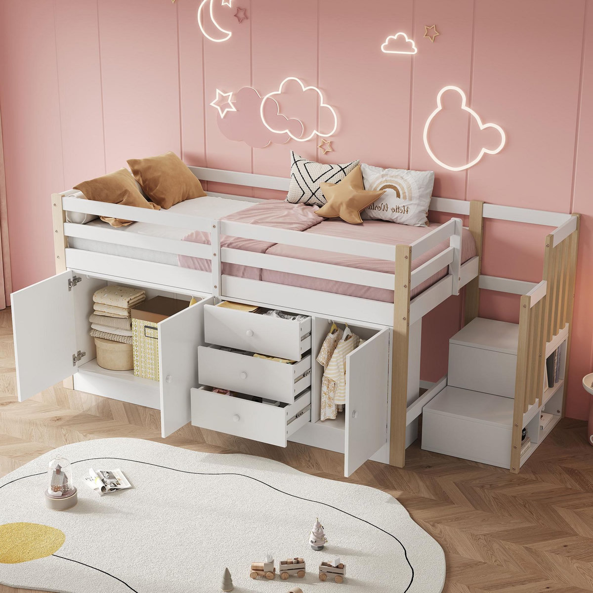 MERAX Lit combiné enfant mi hauteur 90x200cm mdf coloris blanc