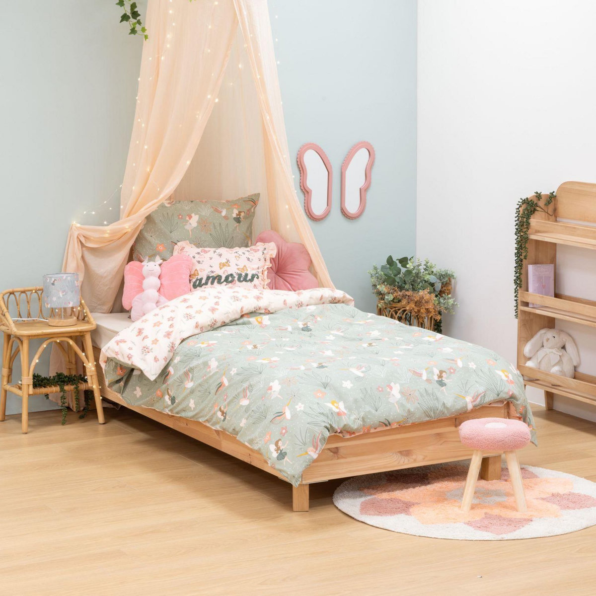 ATMOSPHERA Parure de lit enfant réversible fée - 100% coton 57 fils/cm² - 140 x 200 cm