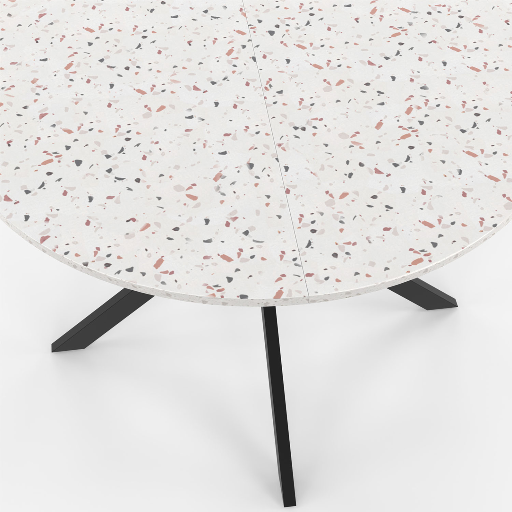 Voir la diapositive 3 : ID MARKET Table à manger ronde alix 6 personnes pied araignée noir plateau effet terrazzo simone  110 cm