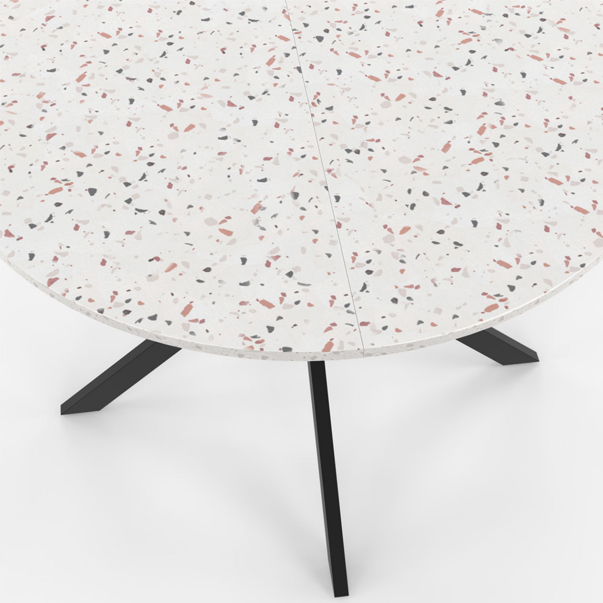 ID MARKET Table à manger ronde ALIX 6 personnes pied araignée noir plateau effet terrazzo SIMONE  110 cm