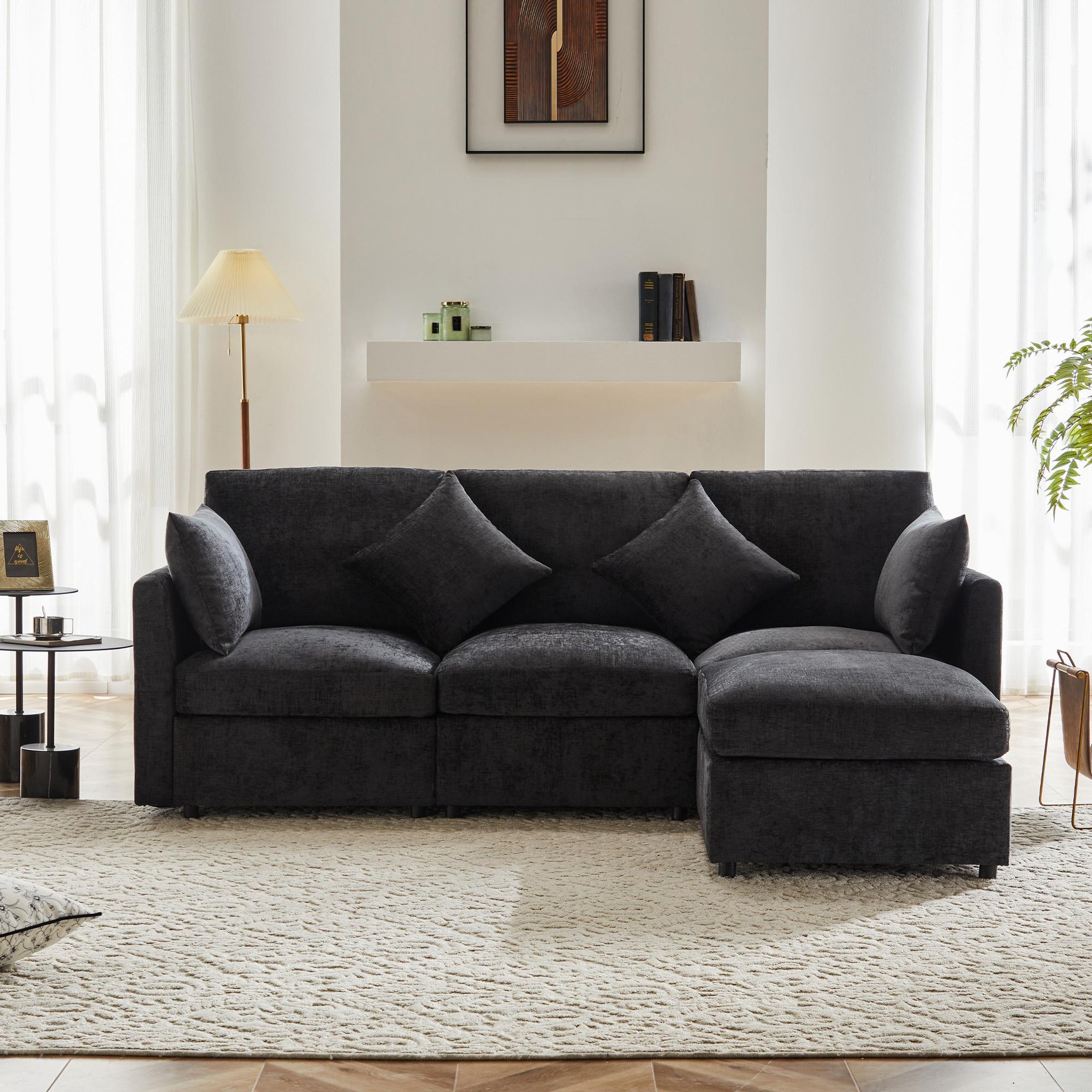 Voir la diapositive 2 : MERAX Canapé d'angle réversible fixe 4 places tissu