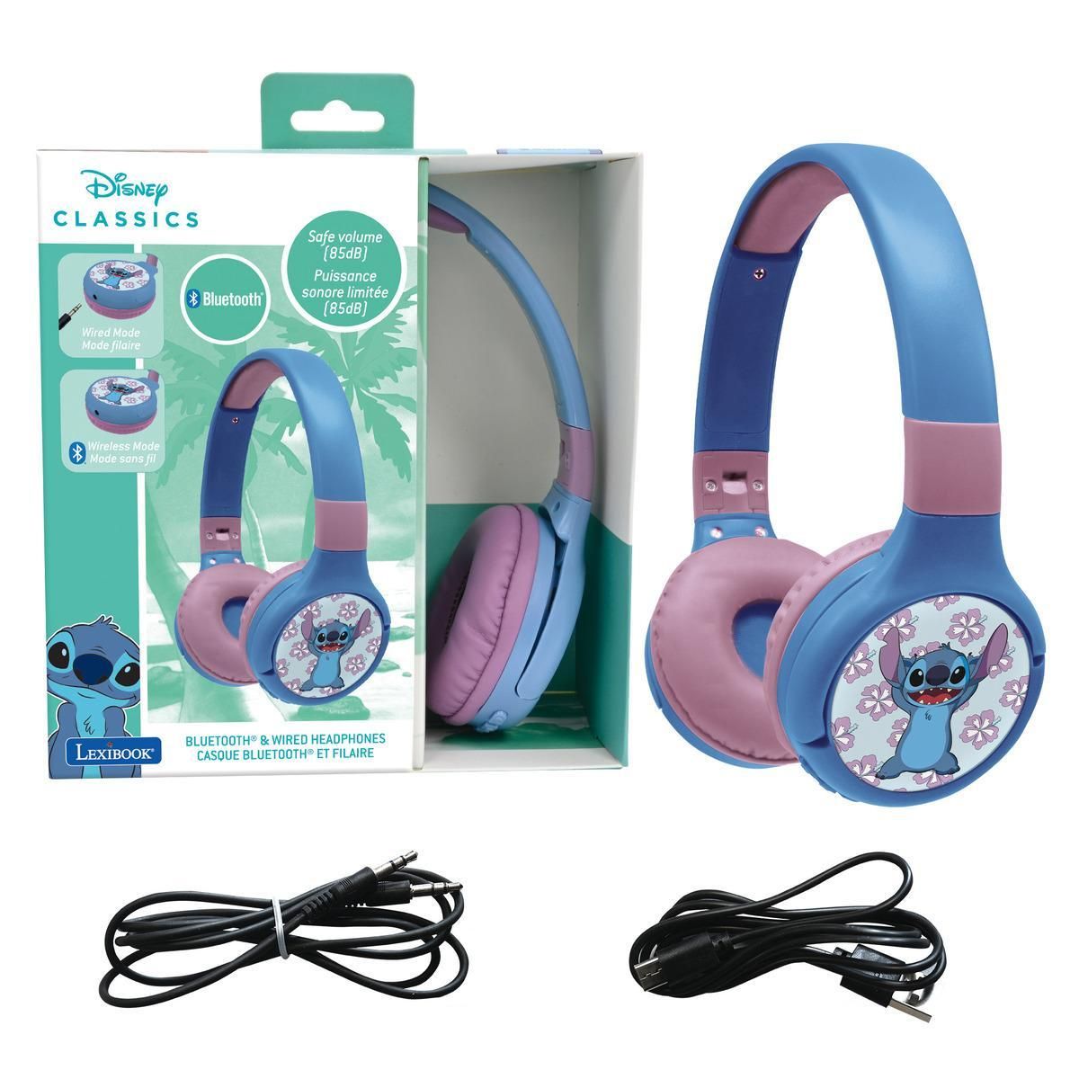 Lexibook Casque 2 en 1 Stitch Bluetooth et Filaire avec limitation de son