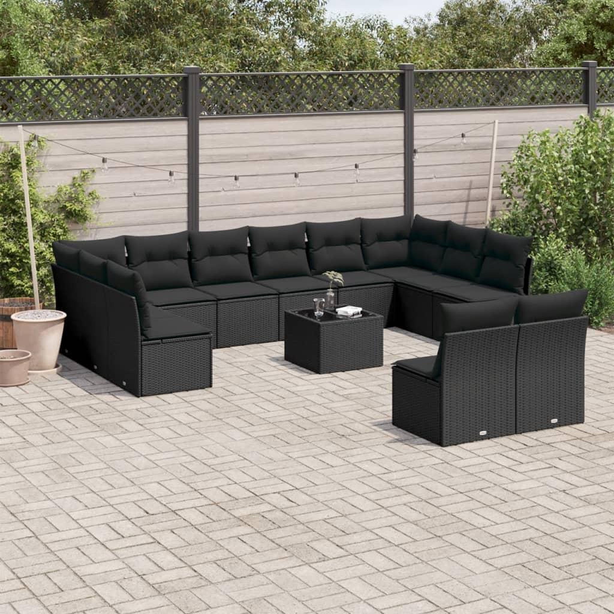 VIDAXL Salon de jardin avec coussins 13 pcs noir resine tressee