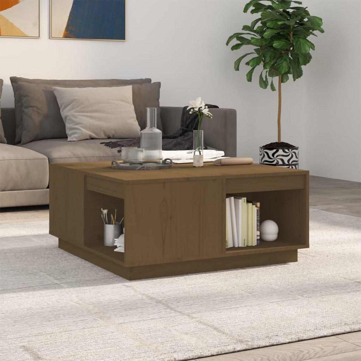 VIDAXL Table basse Marron miel 80x81x36,5 cm Bois massif de pin
