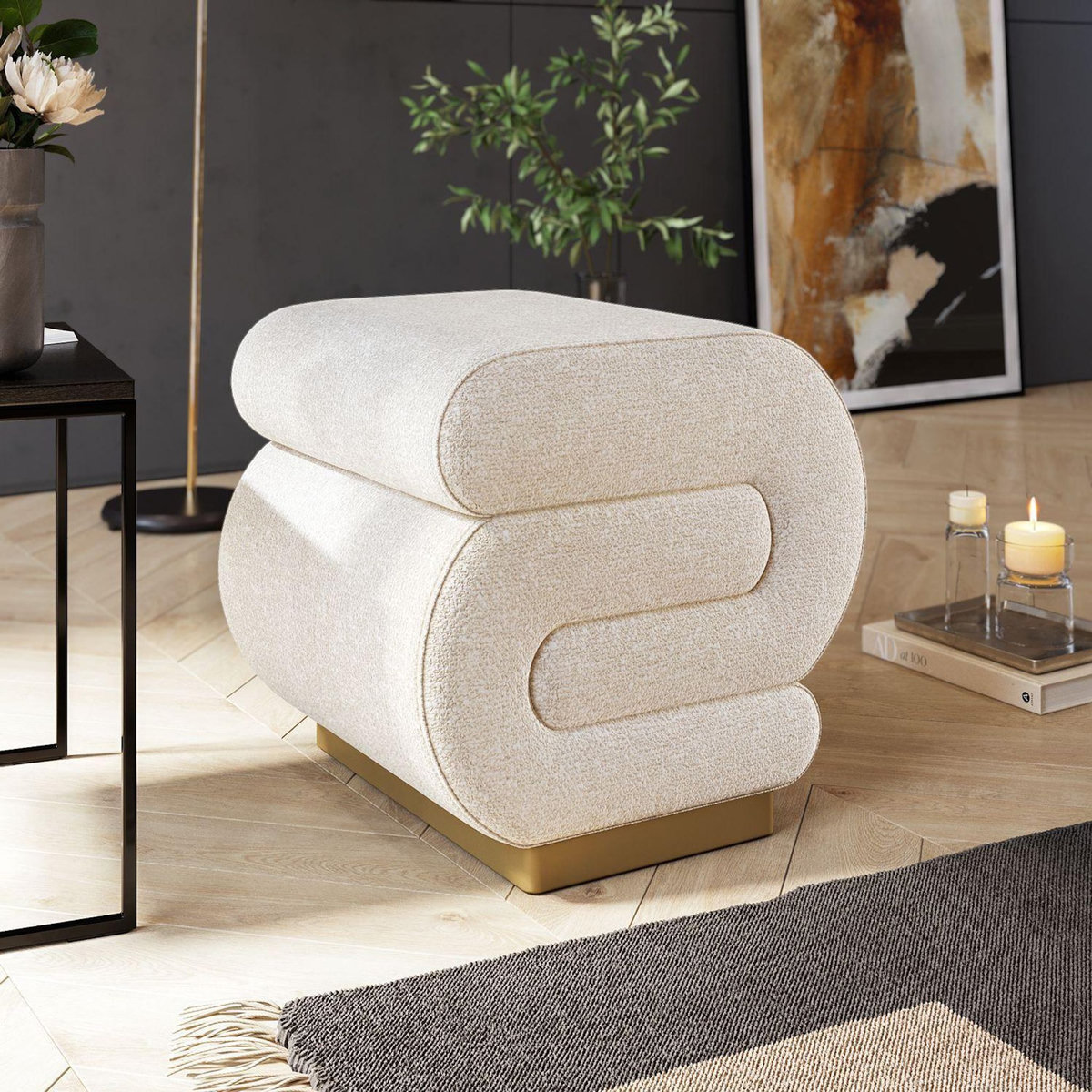 Habitat et Jardin Pouf en bois  Sally  40 x 42 x 42 cm - Crème