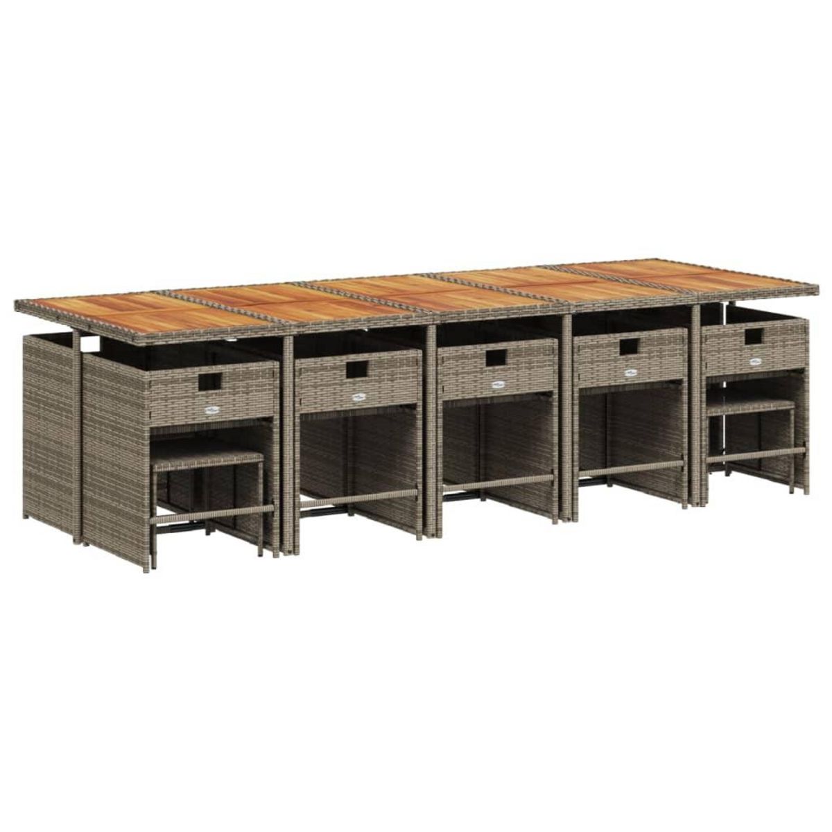 VIDAXL Ensemble a manger de jardin 15 pcs coussins gris resine tressee