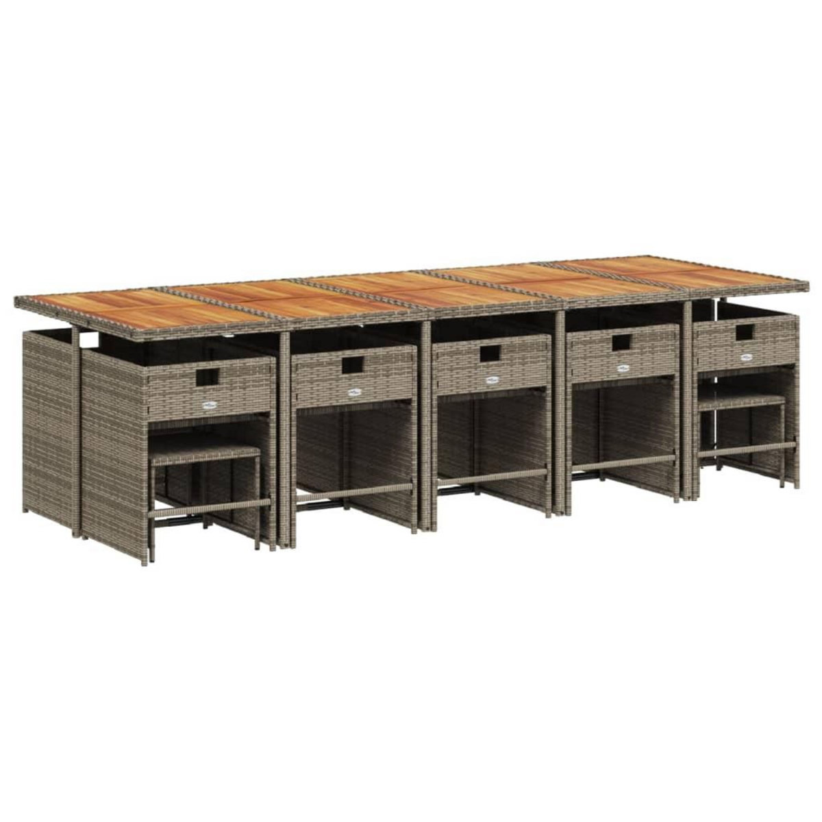 VIDAXL Ensemble a manger de jardin 15 pcs coussins gris resine tressee