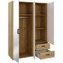 Voir la diapositive 6 : MARKET24 Armoire de chambre - MOKKARO - Décor Chene et sable - 3 portes battantes - 2 tiroirs - 2 miroirs - L144,4 x P52,7 x H200cm
