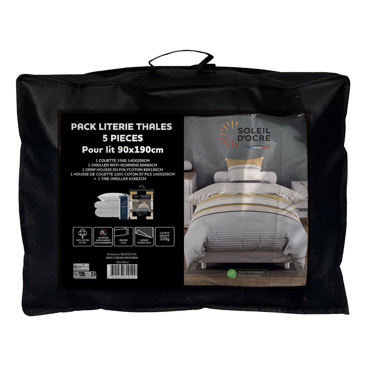 SOLEIL D'OCRE Ensemble couette et parure 5 Pièces THALES pour lit en 90x190 cm, par Soleil d'ocre