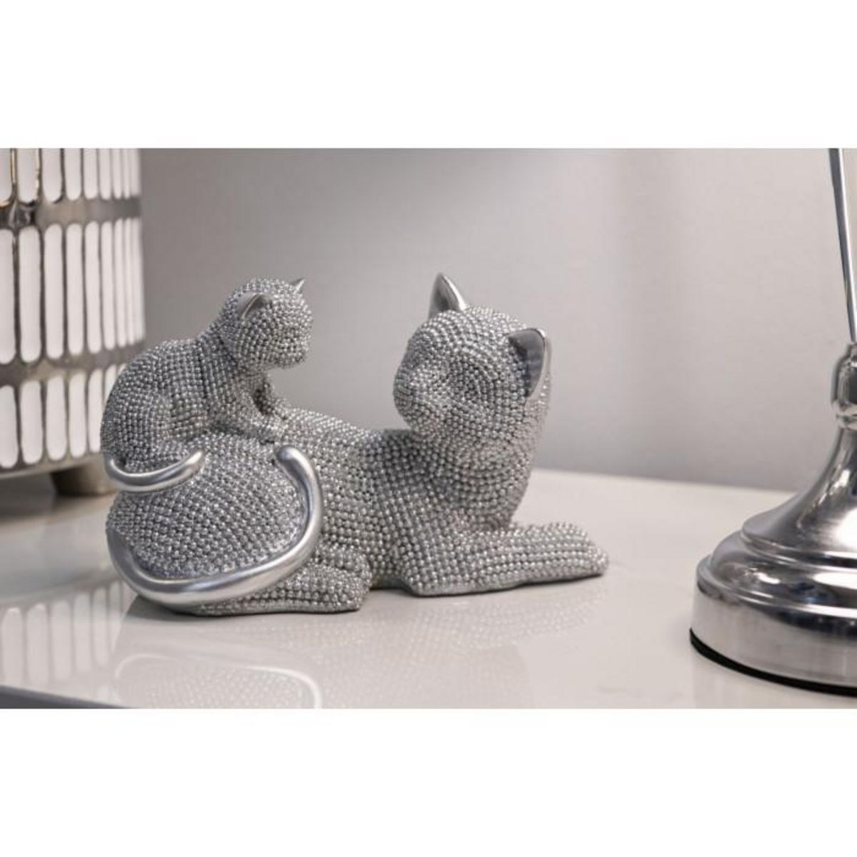 Paris Prix Statuette Déco Maman Chat & Chaton  Sparky  19cm Argent