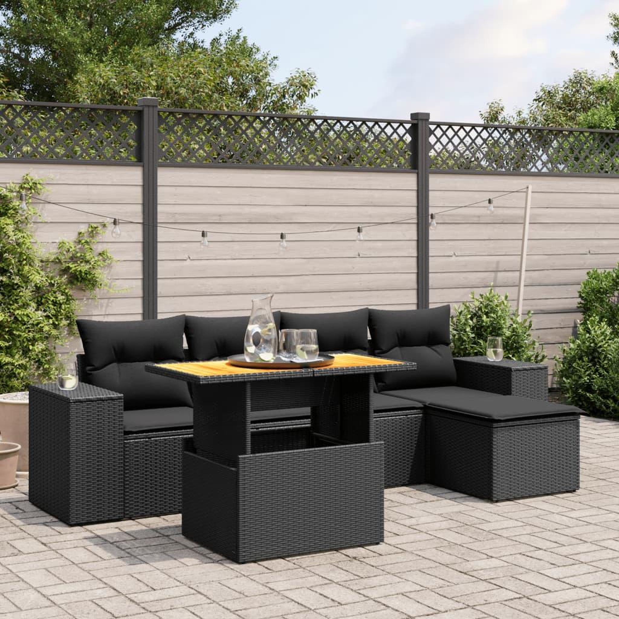 VIDAXL Salon de jardin 6 pcs avec coussins noir resine tressee
