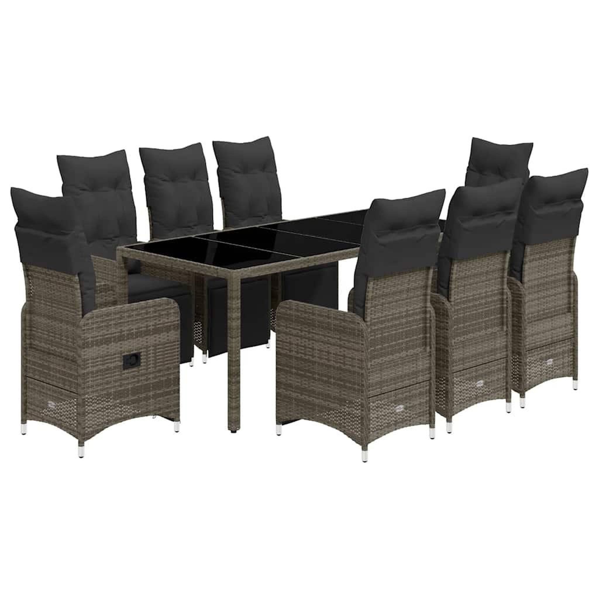 Voir la diapositive 2 : VIDAXL Ensemble de bistro de jardin 9 pcs coussins gris poly rotin