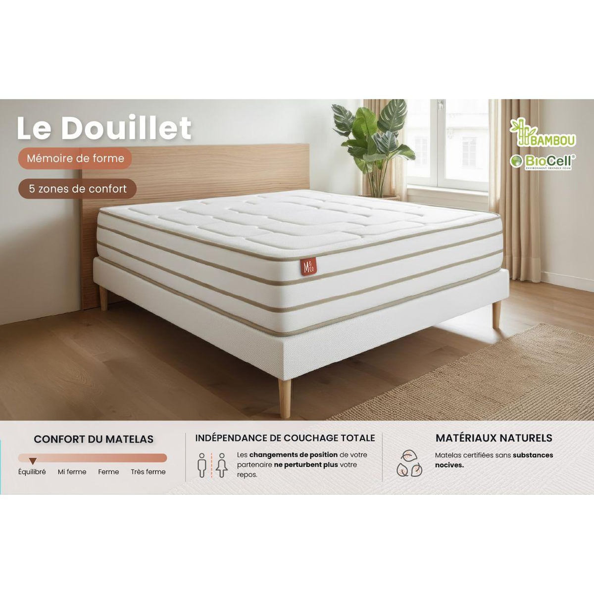 MARMOTTES&CO Matelas LE DOUILLET 180x200cm Mémoire de forme BioVisco - Maxi épaisseur 26cm