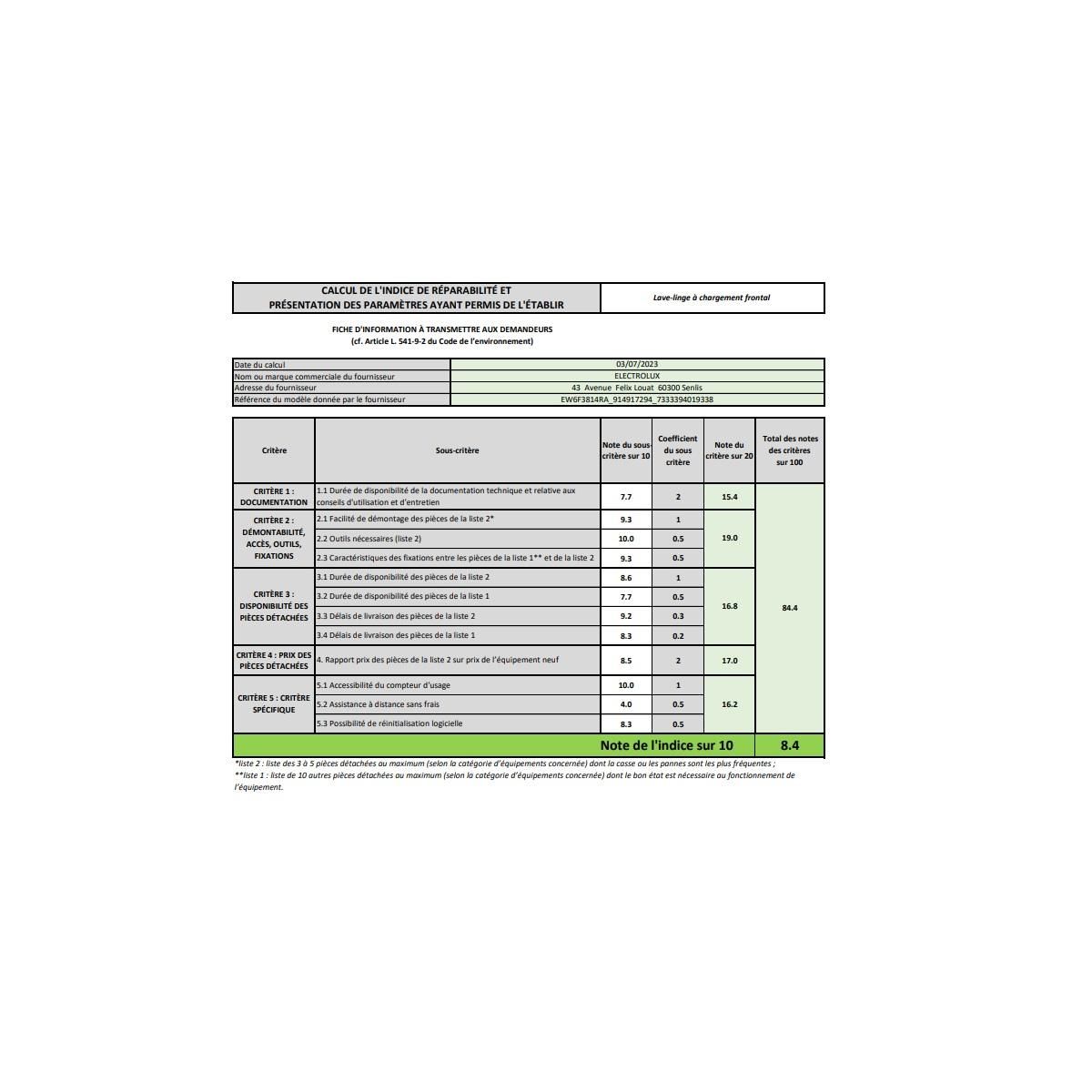 ELECTROLUX Lave-linge hublot 8kg 1400tours/min - EW6F3814RA