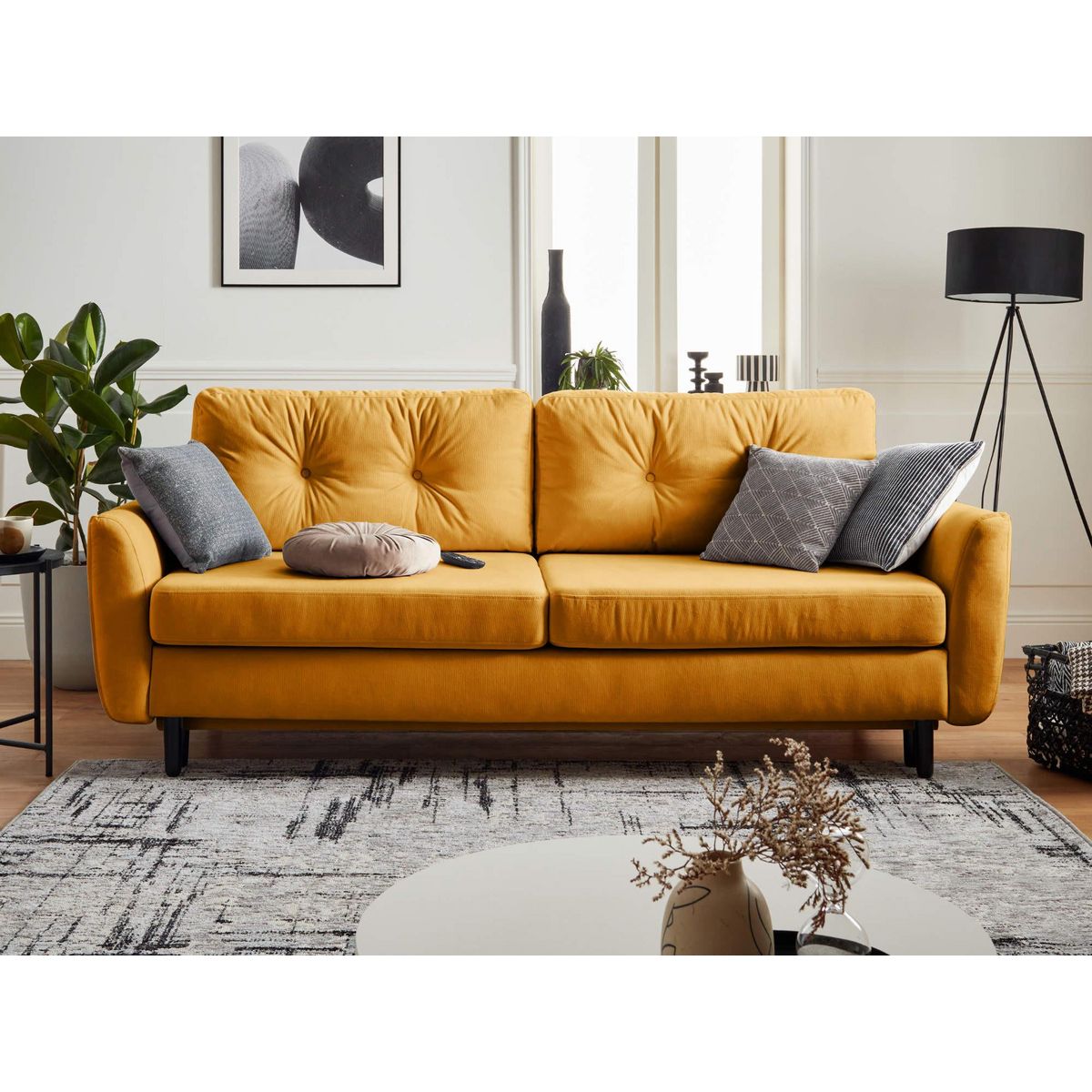 LISA DESIGN Nils - canapé droit 3 places convertible - avec coffre de rangement - velours