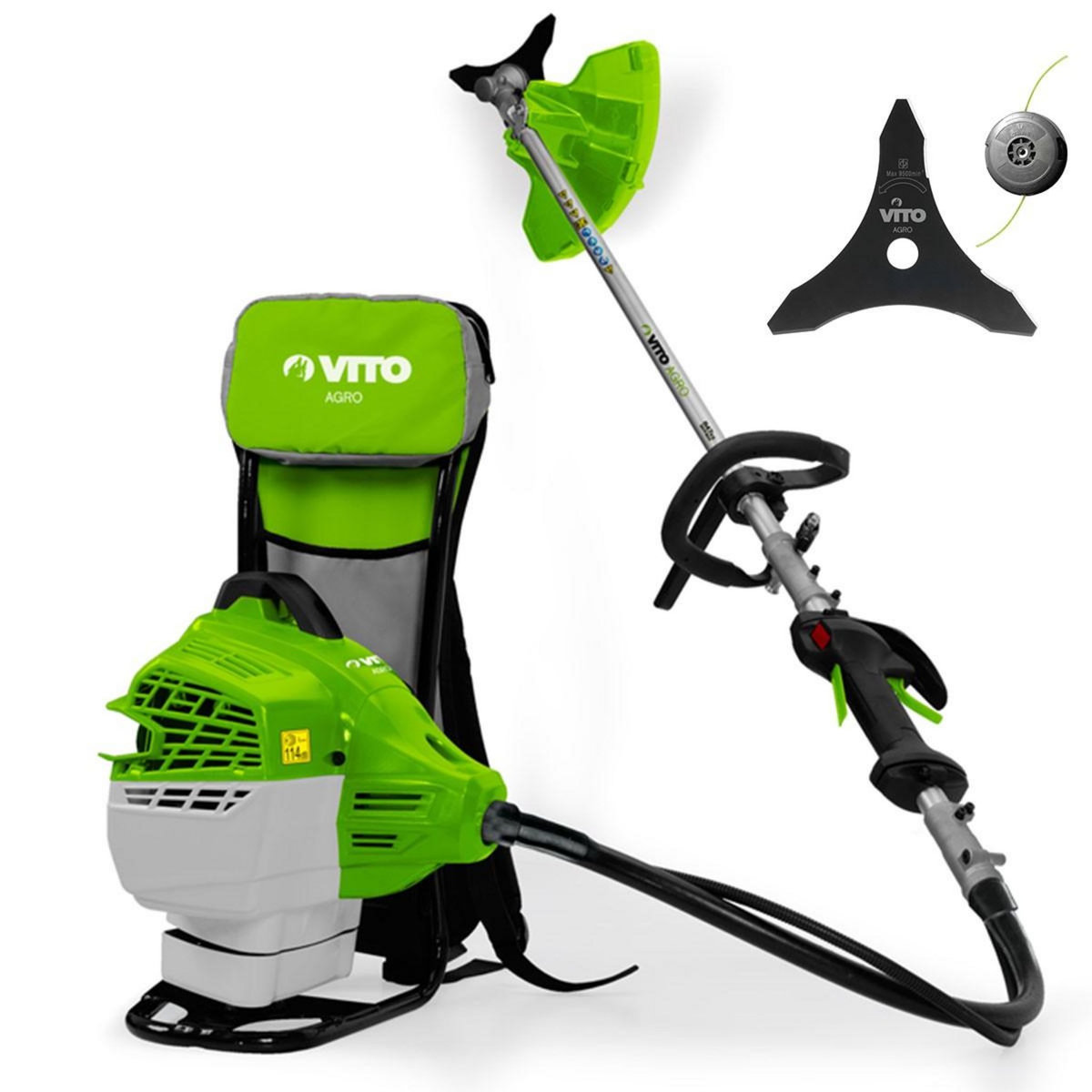 VITO Débroussailleuse Thermique 47cm³ Coupe Ø25cm + Lame et fil nylon Réservoir 1L Autonomie 1h30 Port Sac à dos VITO Professionnel