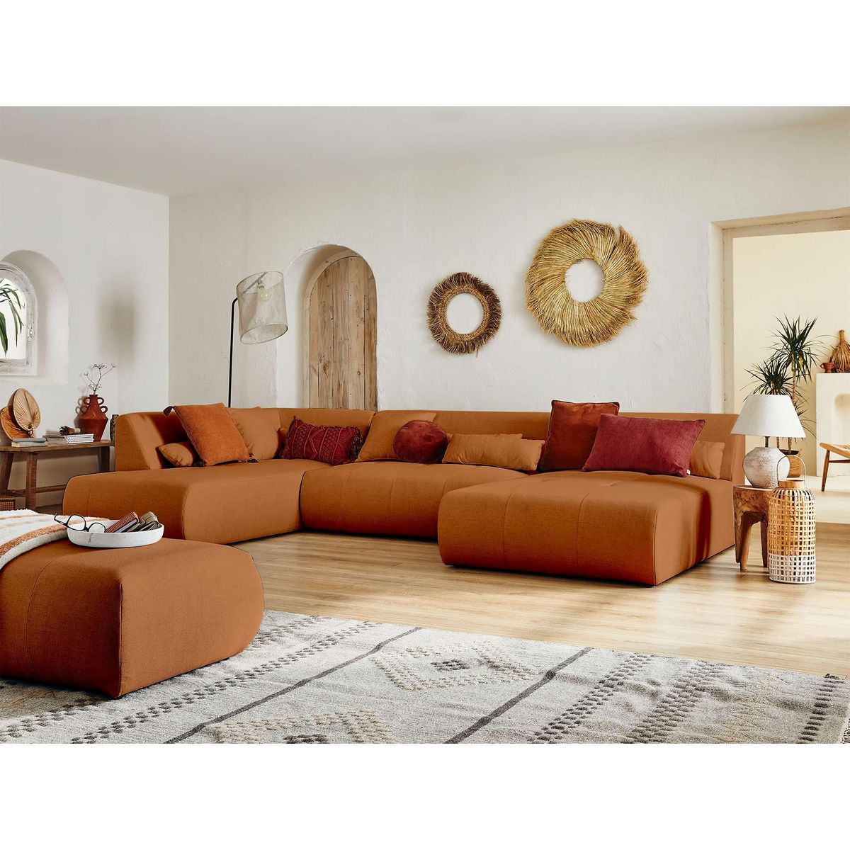 LISA DESIGN Onyx - canapé panoramique d'angle gauche 7 places - en tissu