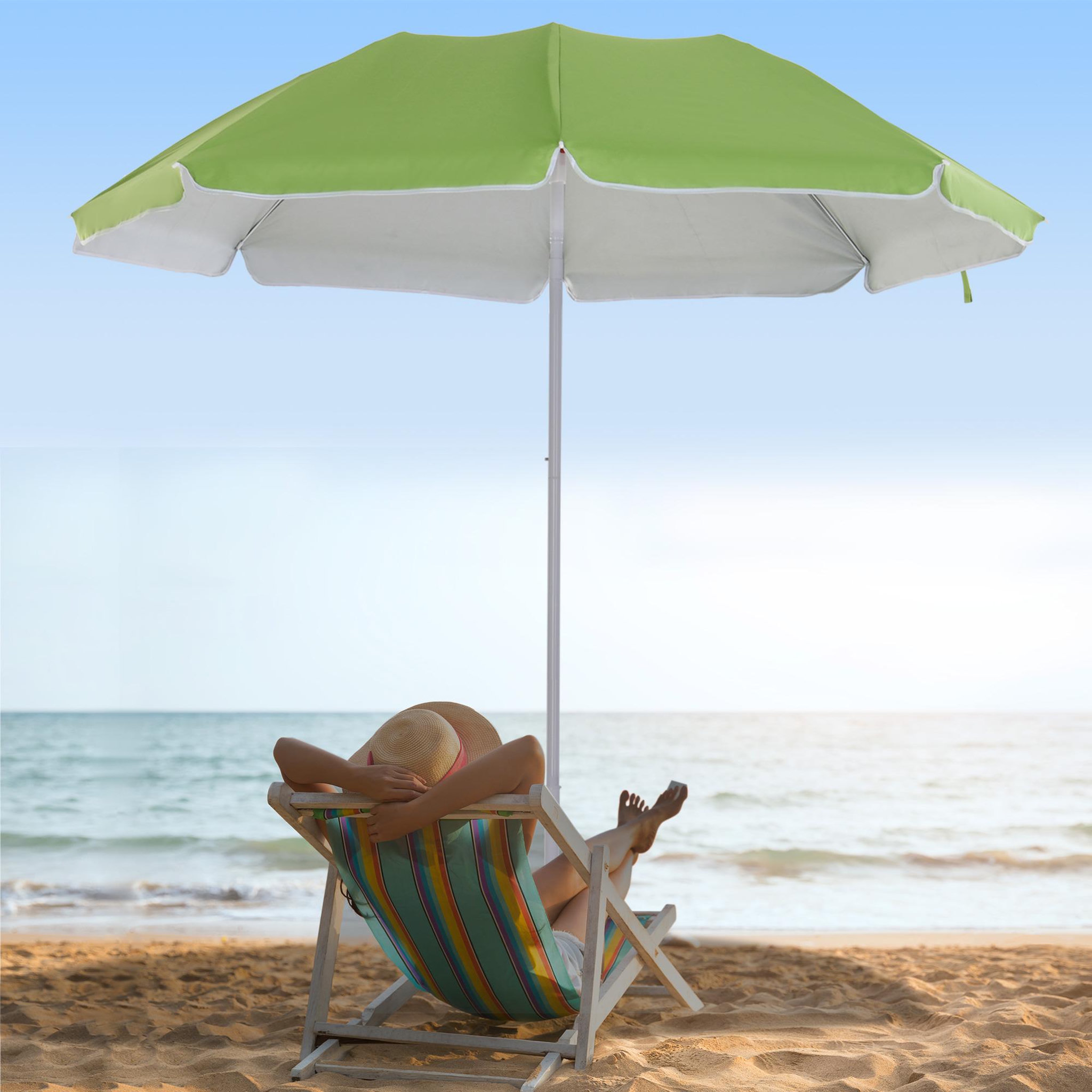Voir la diapositive 2 : OUTSUNNY Parasol inclinable octogonal de plage Ø 150 cm tissu polyester haute densité anti-UV mât démontable sac de transport inclus vert