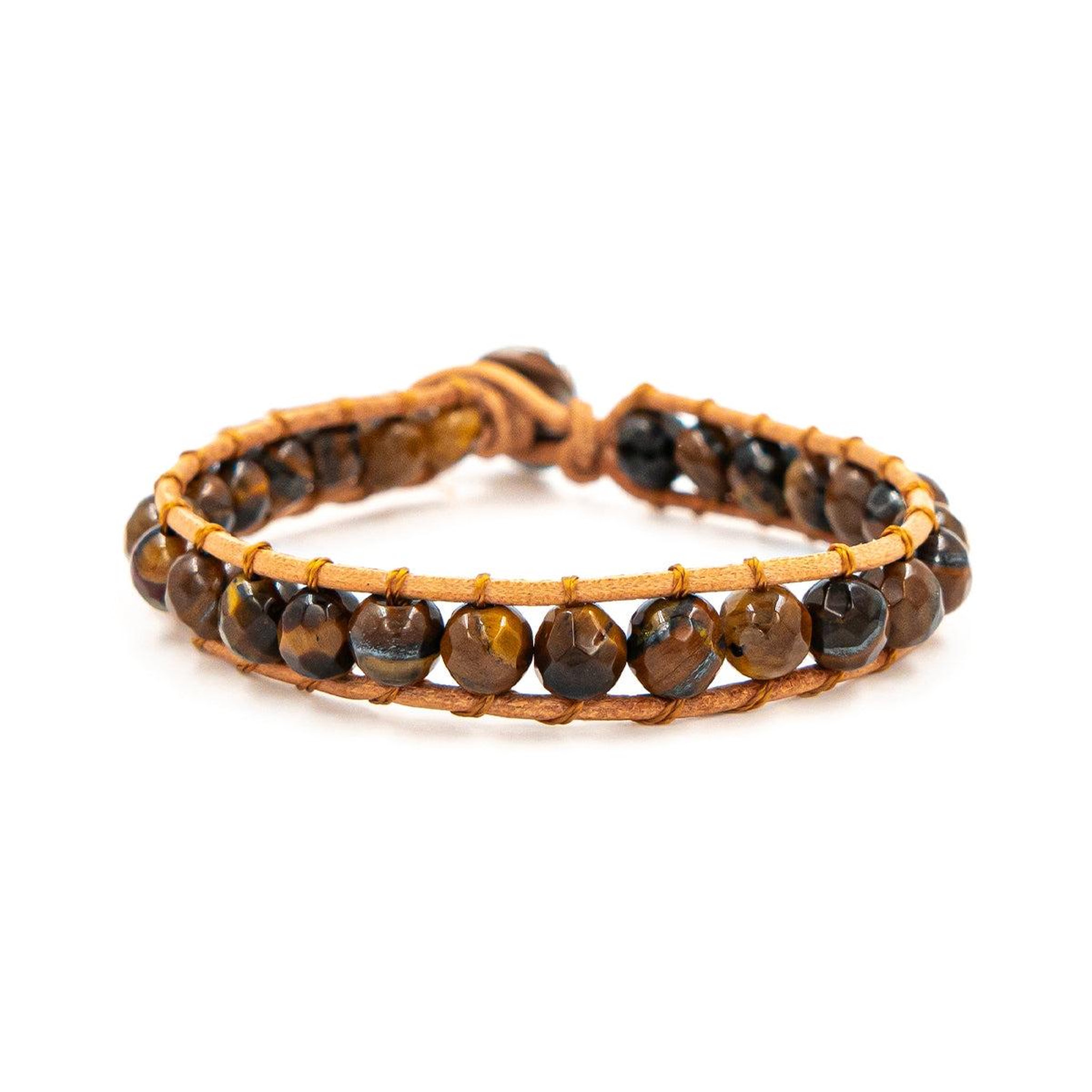Voir la diapositive 1 : SLOYA Bracelet Facelia en pierres Oeil de tigre et cuir véritable