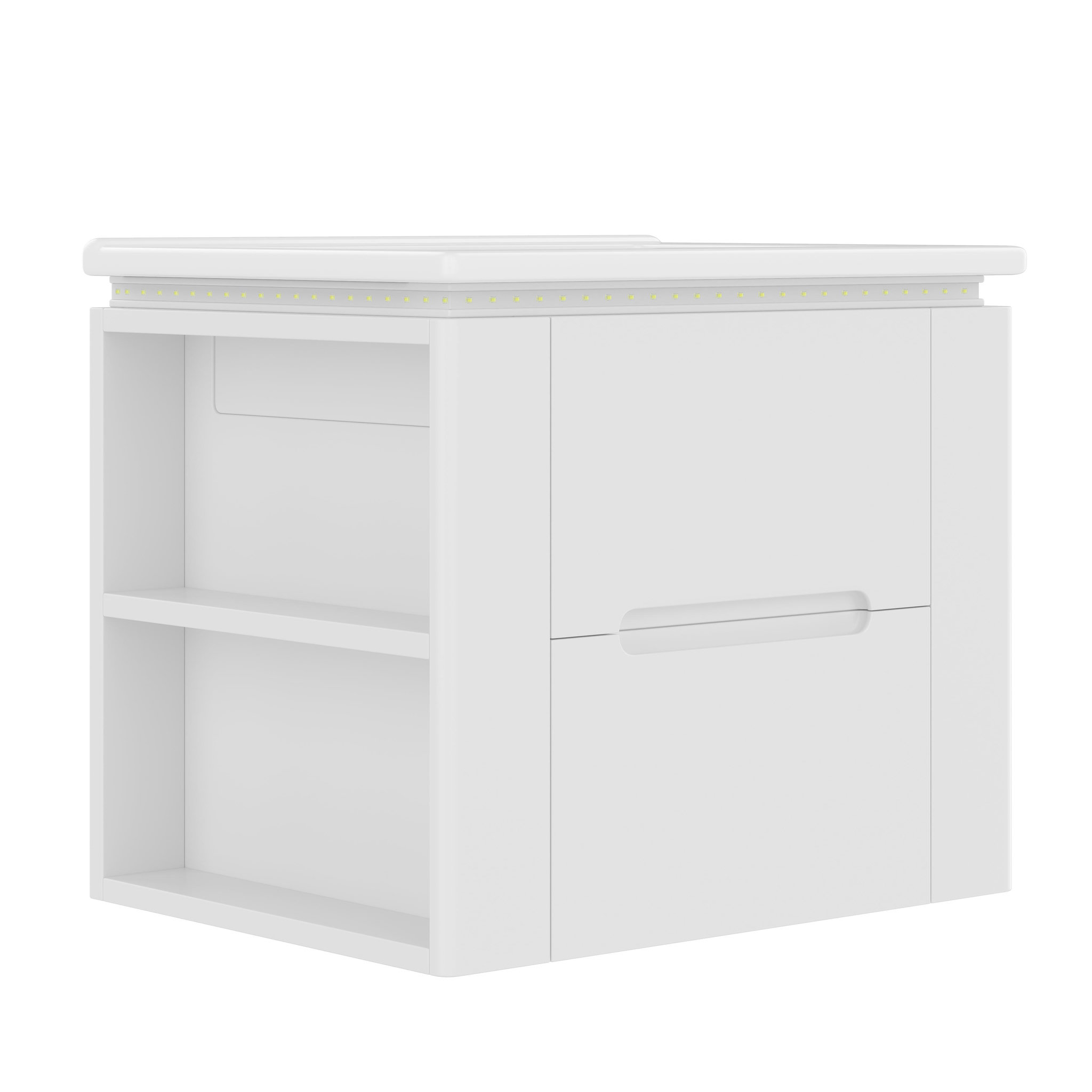 MERAX Meuble De Salle De Bain Vasque 2 Tiroirs, 2 Étagères Et LED Blanc