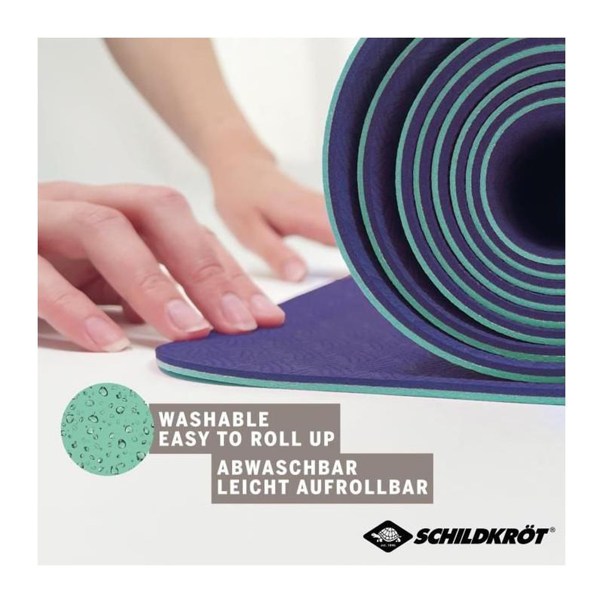 Voir la diapositive 5 : SCHILDKROT Tapis de yoga Schildkröt Fitness Bicolor 180 x 61 cm - sans PVC - résistant au glissement - marine/menthe